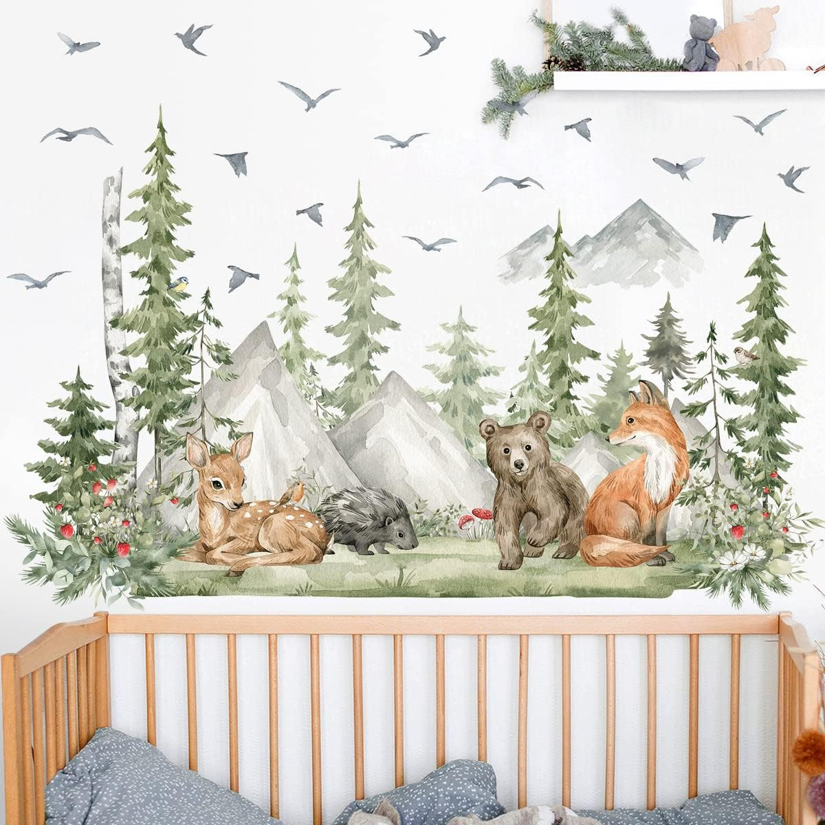 Amaonm 4 Sheet of 12X36 Inch Giant Mountain Forest Tree Wall Decal Woodland Deer