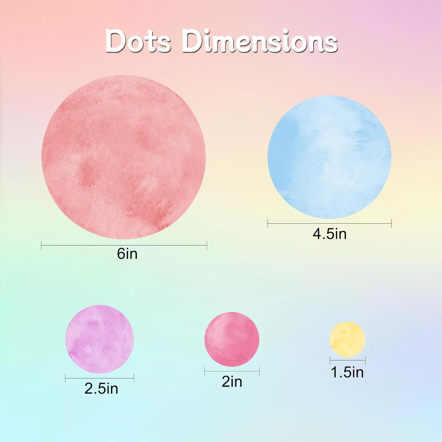 68 Large Watercolor Polka Dot Wall Decals, Peel and Stick Vinyl Stickers for Gir