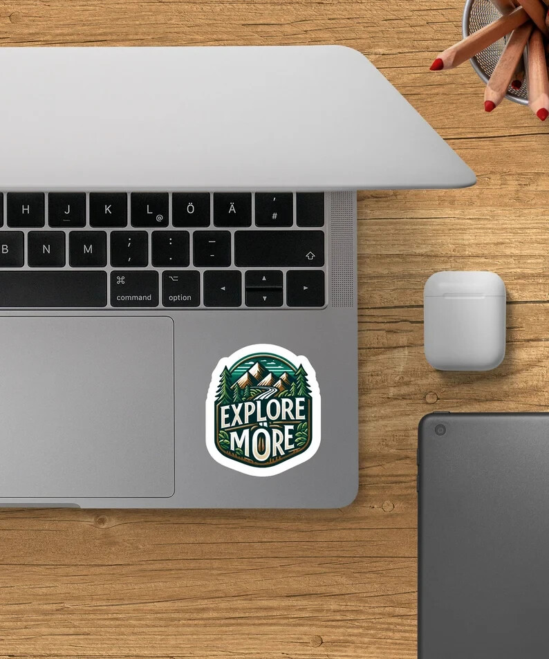 Explore More Sticker – Mountain Hiking Adventure, Water-Resistant Outdoor Decal