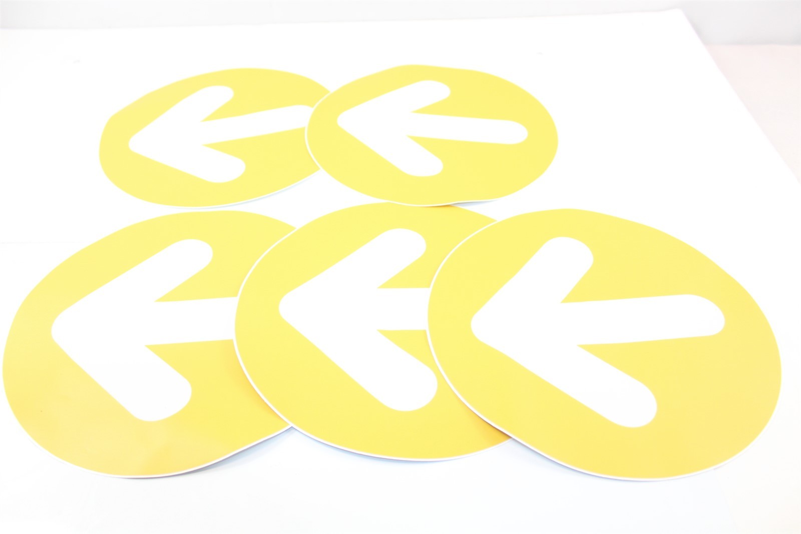 Directional Sticker Packet Yellow with White Arrows 9" Diameter Set of 5