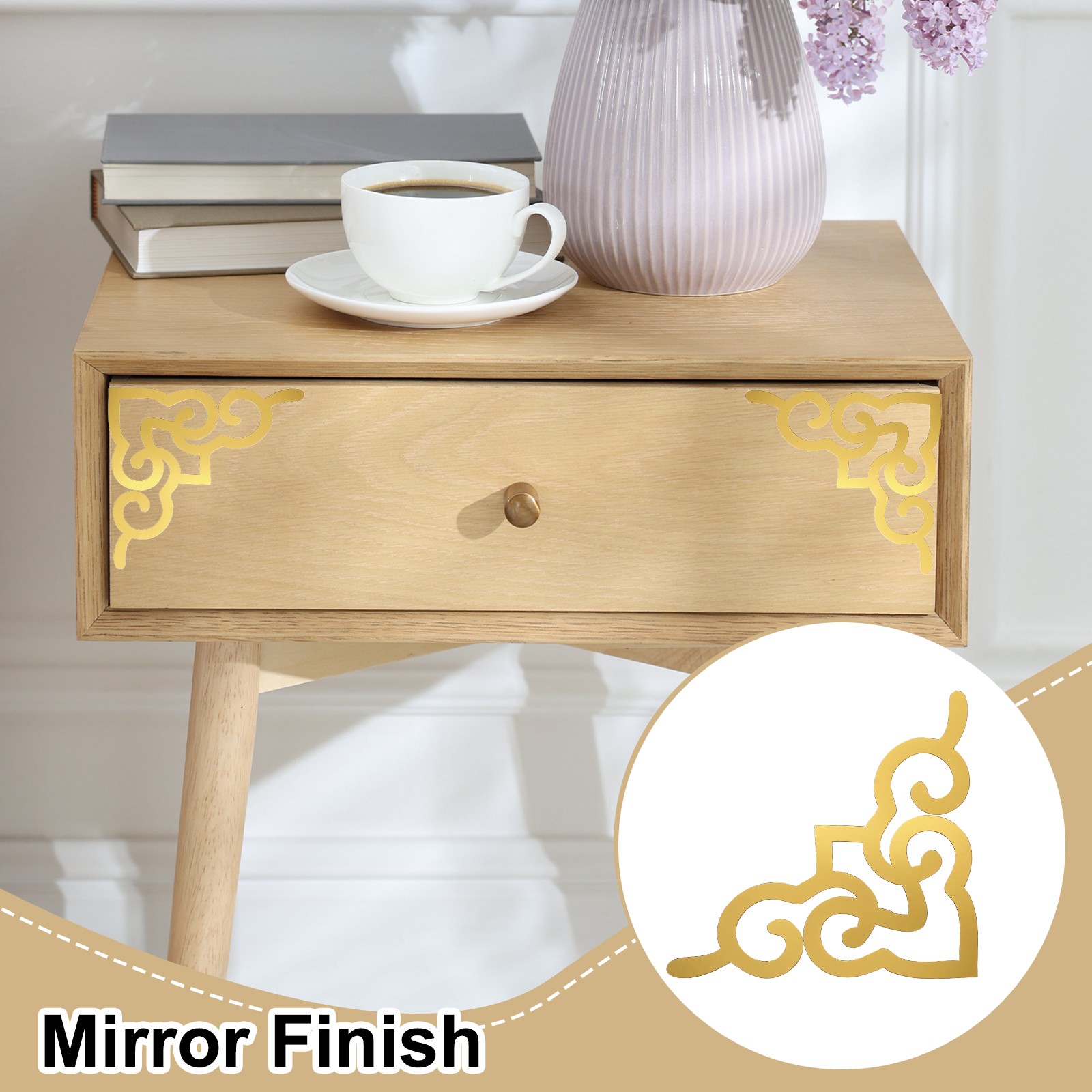 2 Pcs Hollow Mirror Wall Stickers (Light Gold Tone, 7.9 x 7.9")
