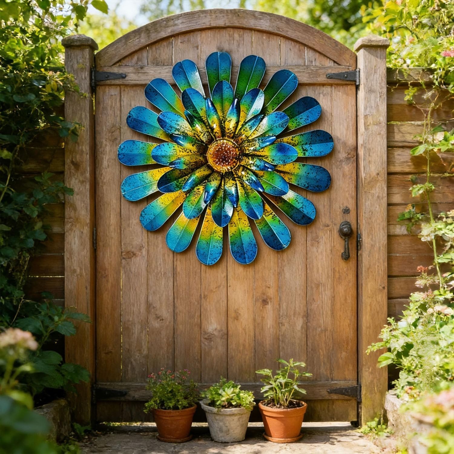 Elegant 2 Pack 12-Inch Hand-Painted Metal Flower Wall Art – Indoor & Outdoor