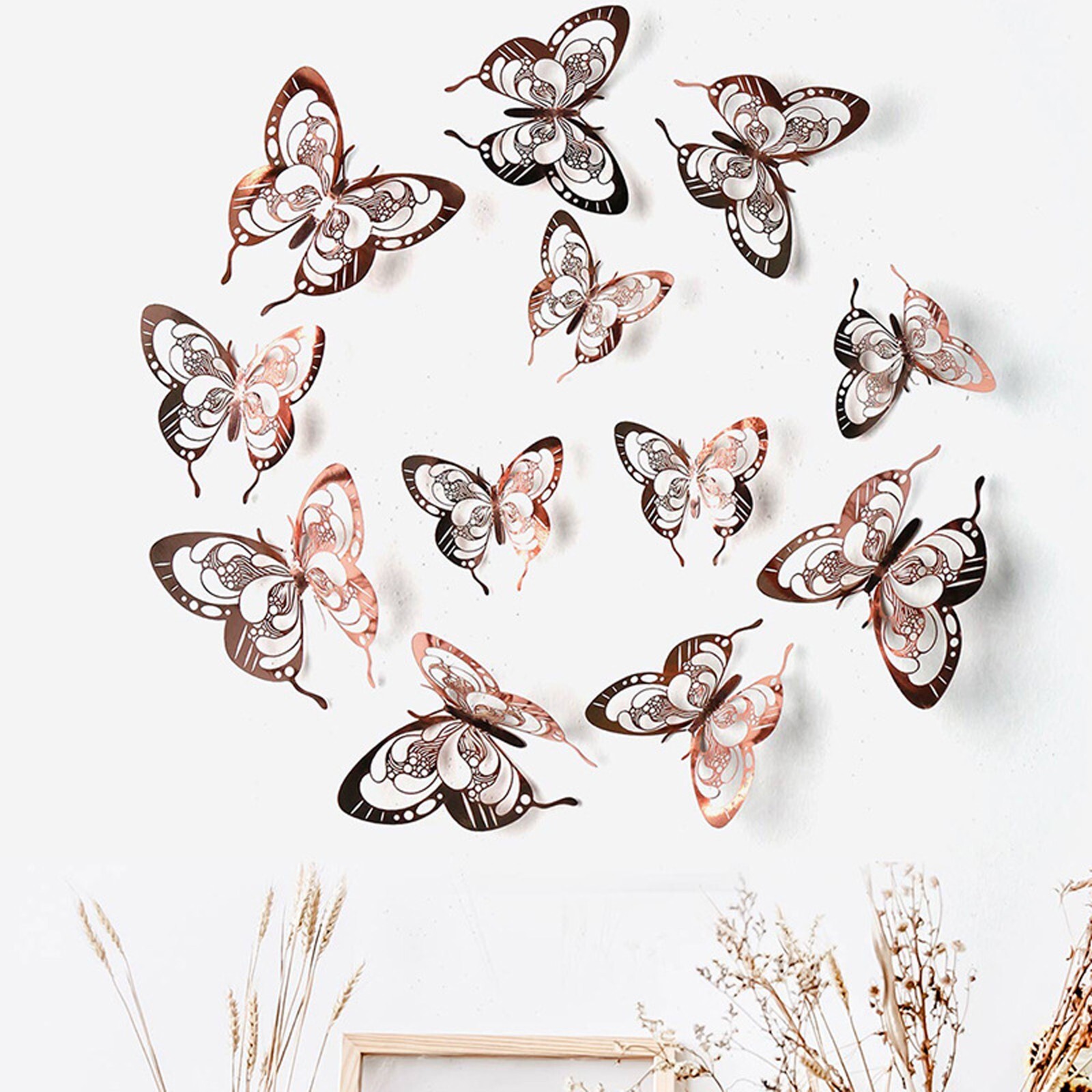 12 pcs 3d Rose Gold New Model butterfly wall decor, party, wedding, diy