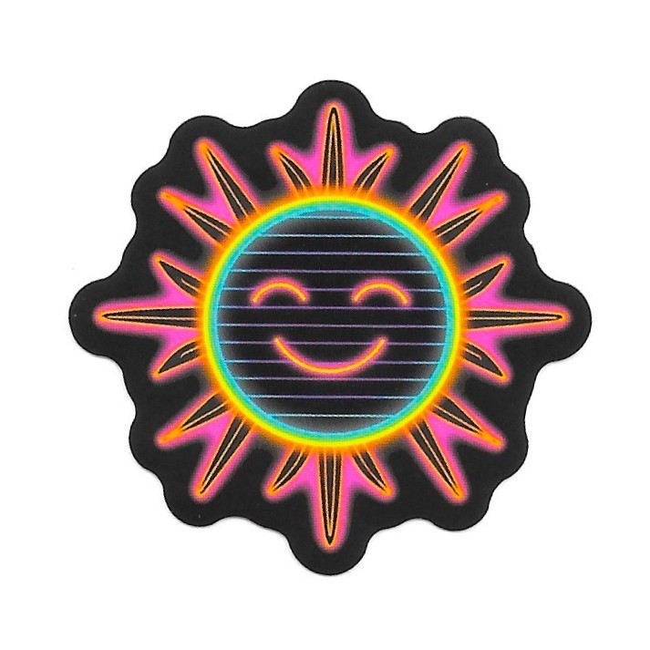Neon Sun Vinyl Sticker Happy Face Retro Glow Decal Laptop Summer Smile Fun Art