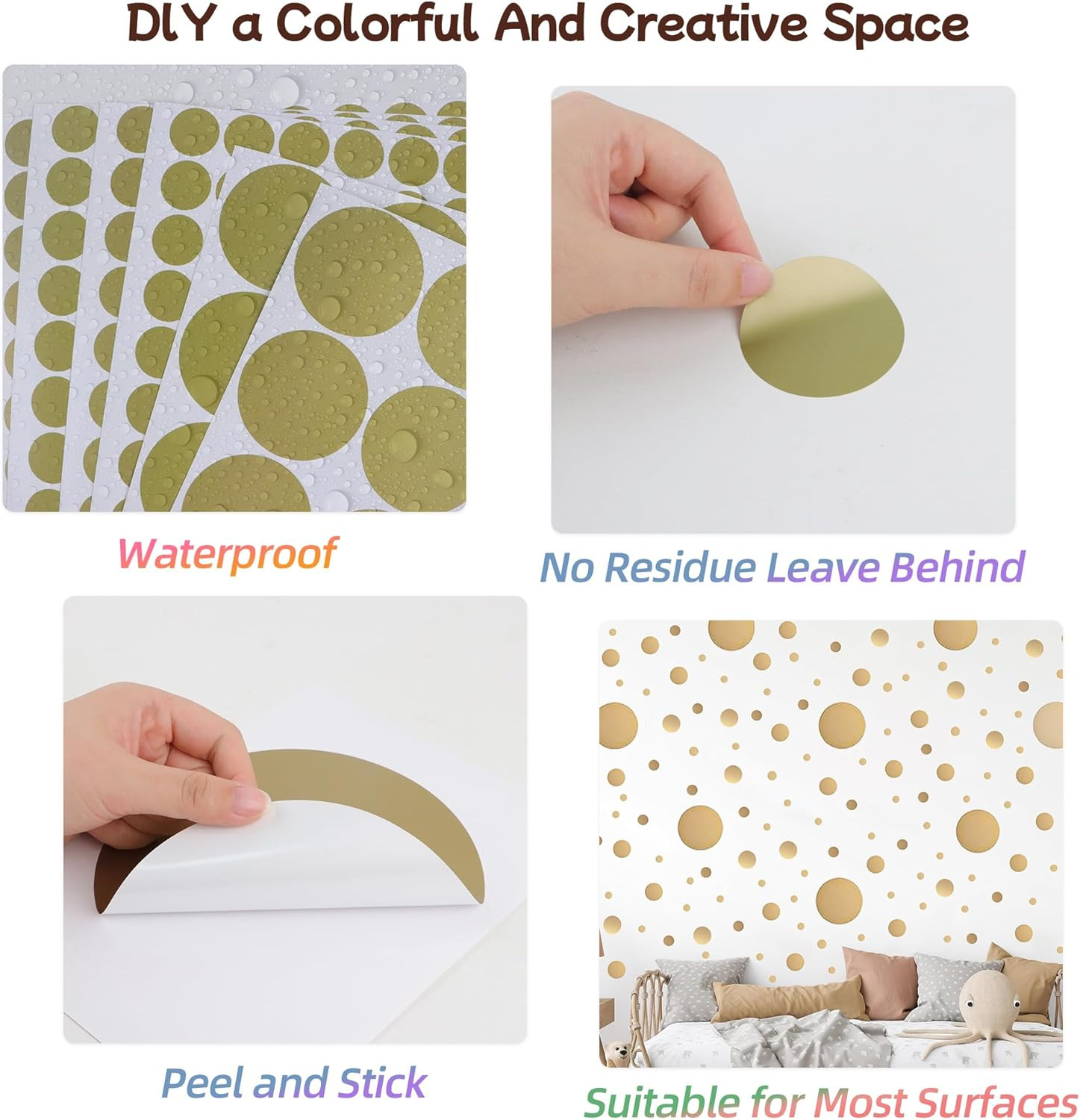 Polka Dot Wall Decals Gold Wall Decal Peel and Stick Kids Decals Removable round
