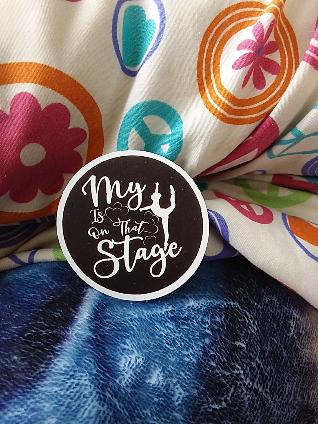 My Heart Is On That Stage Round Black & White Sticker