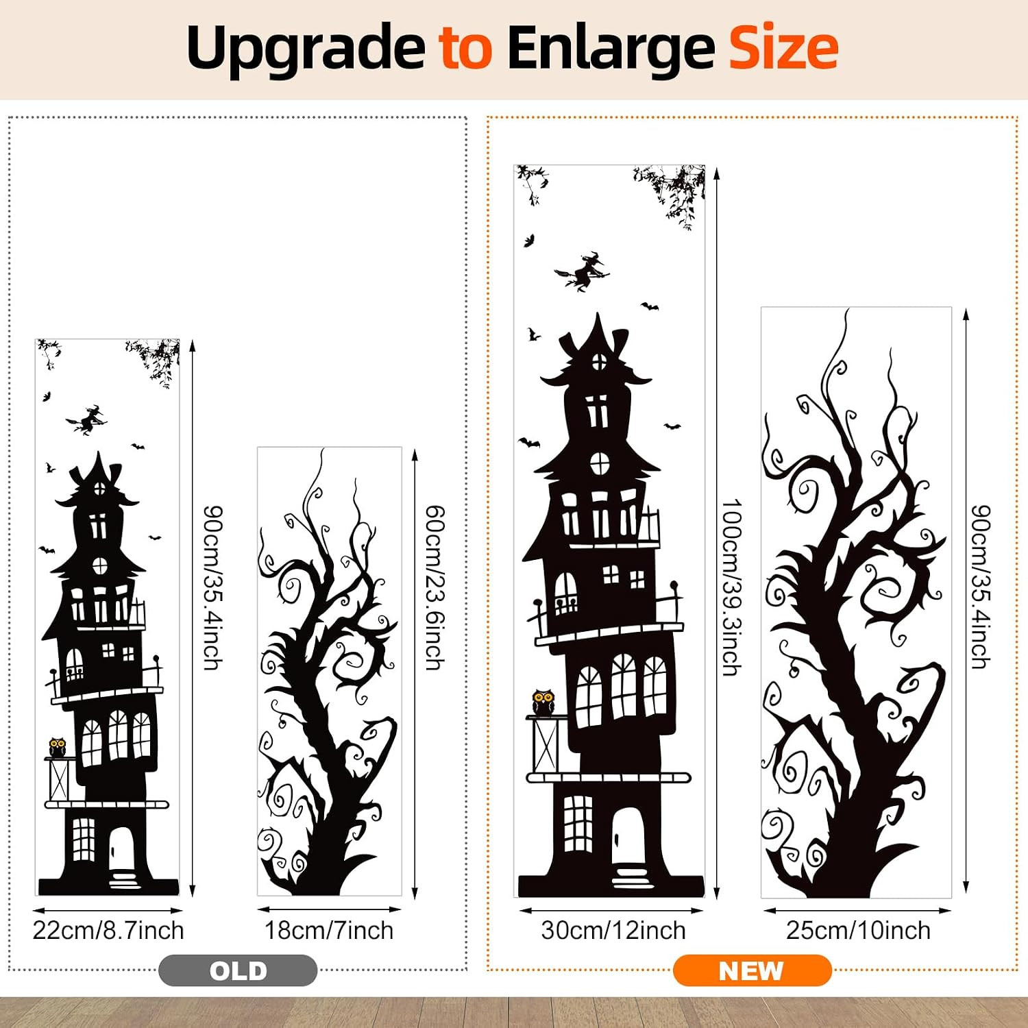 3 Sheets Halloween Wall Decals Removable DIY Bat Castle Stickers | Large Black H