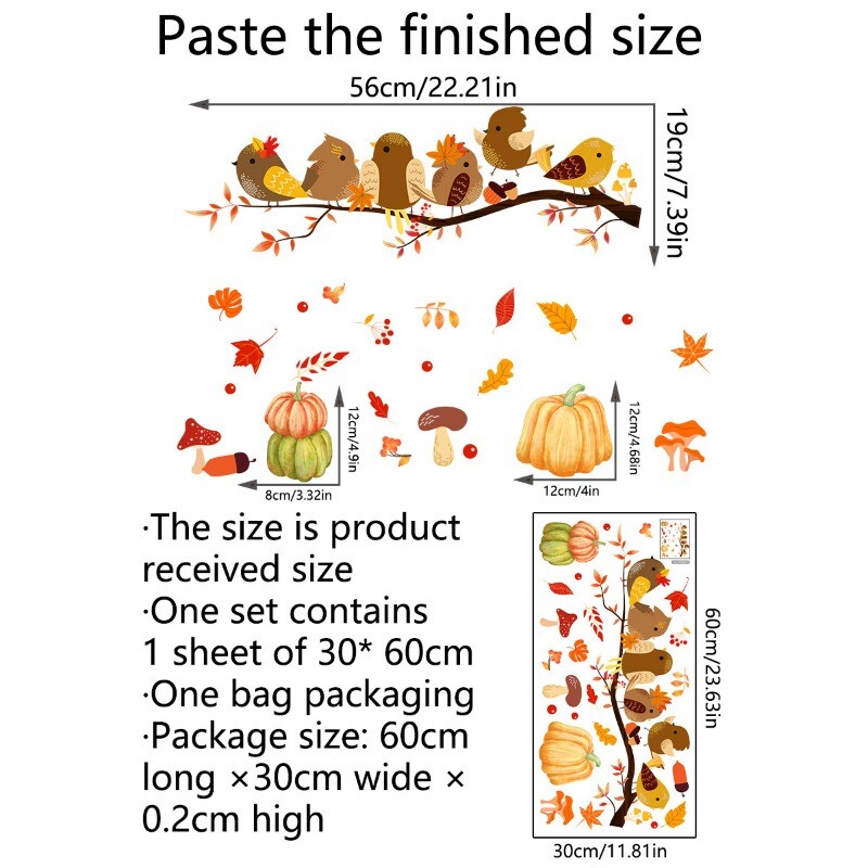 Cute Birds Static Window Stickers Decal Glass Home Furniture PVC Pumpkin