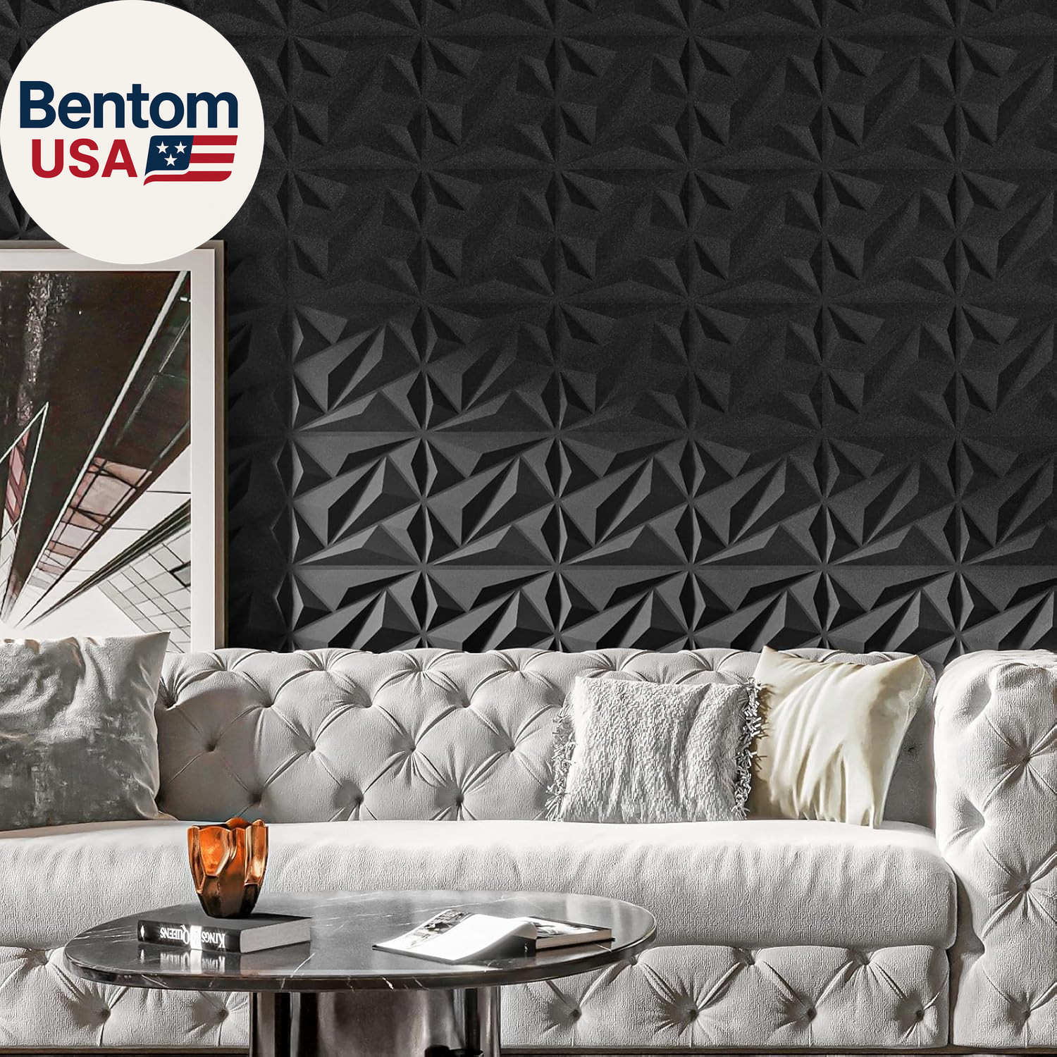 33 Pack 3D Wall Panel Diamond for Interior Wall Décor, PVC Flower Textured Wall