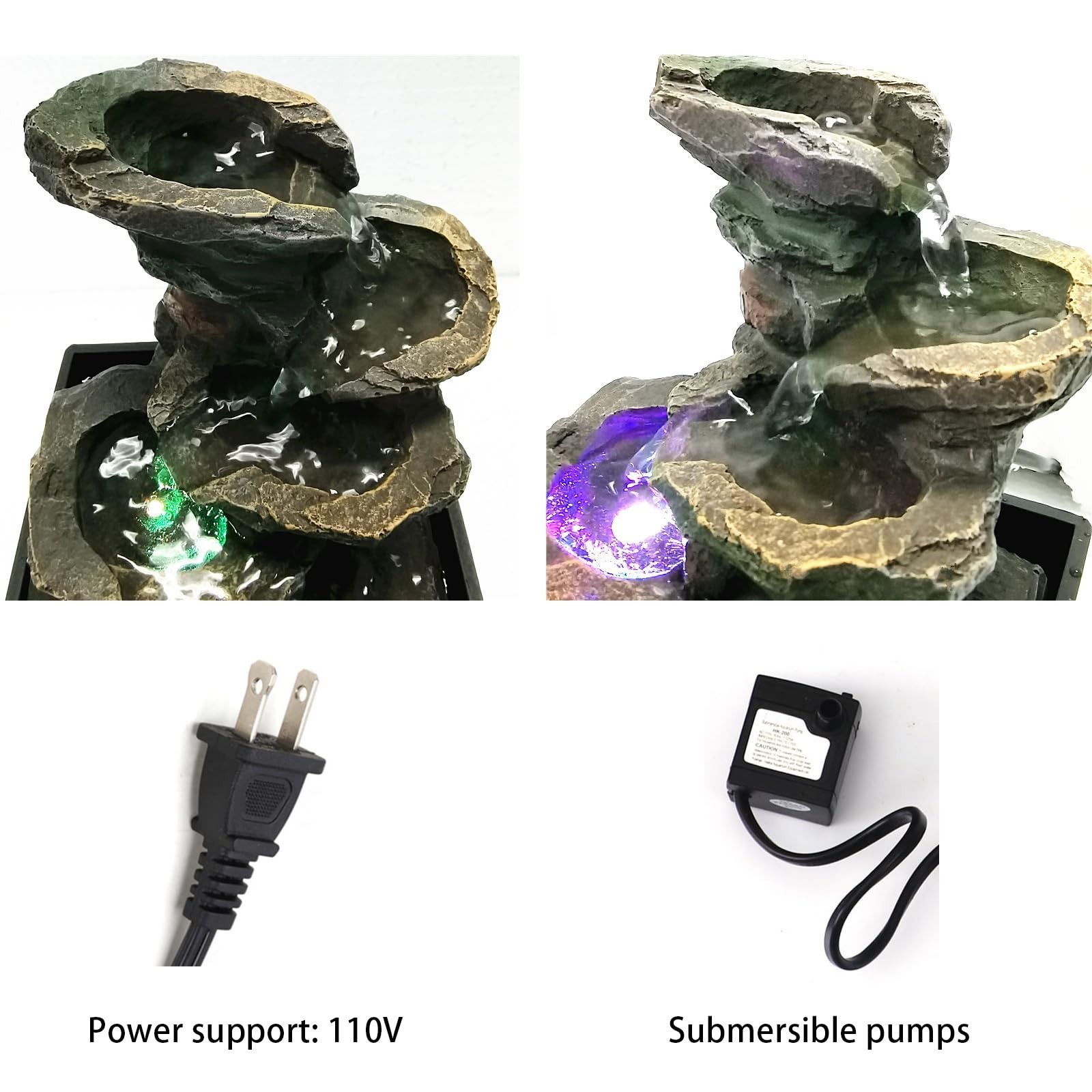 Indoor Tabletop Fountain Water Fountain with Light and Natural Waterfall Soun…