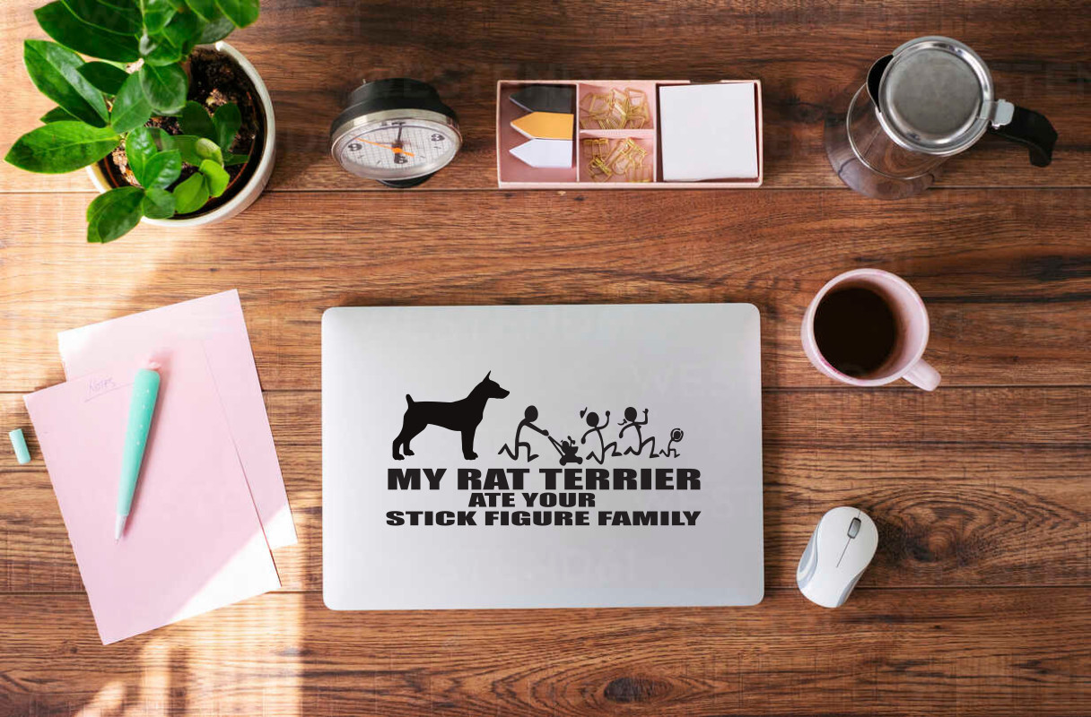 Rat Terrier Humor Sticker: 'My Dog Ate Your Stick Figure Family #9067S