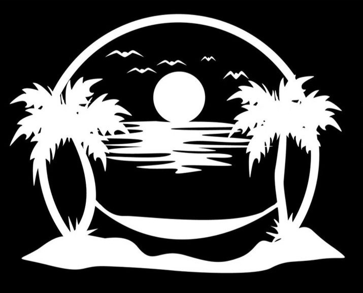 Sunset Beach Scene Palm Trees Hammock Two Pack of 7" Vinyl Decals Vehicle Window