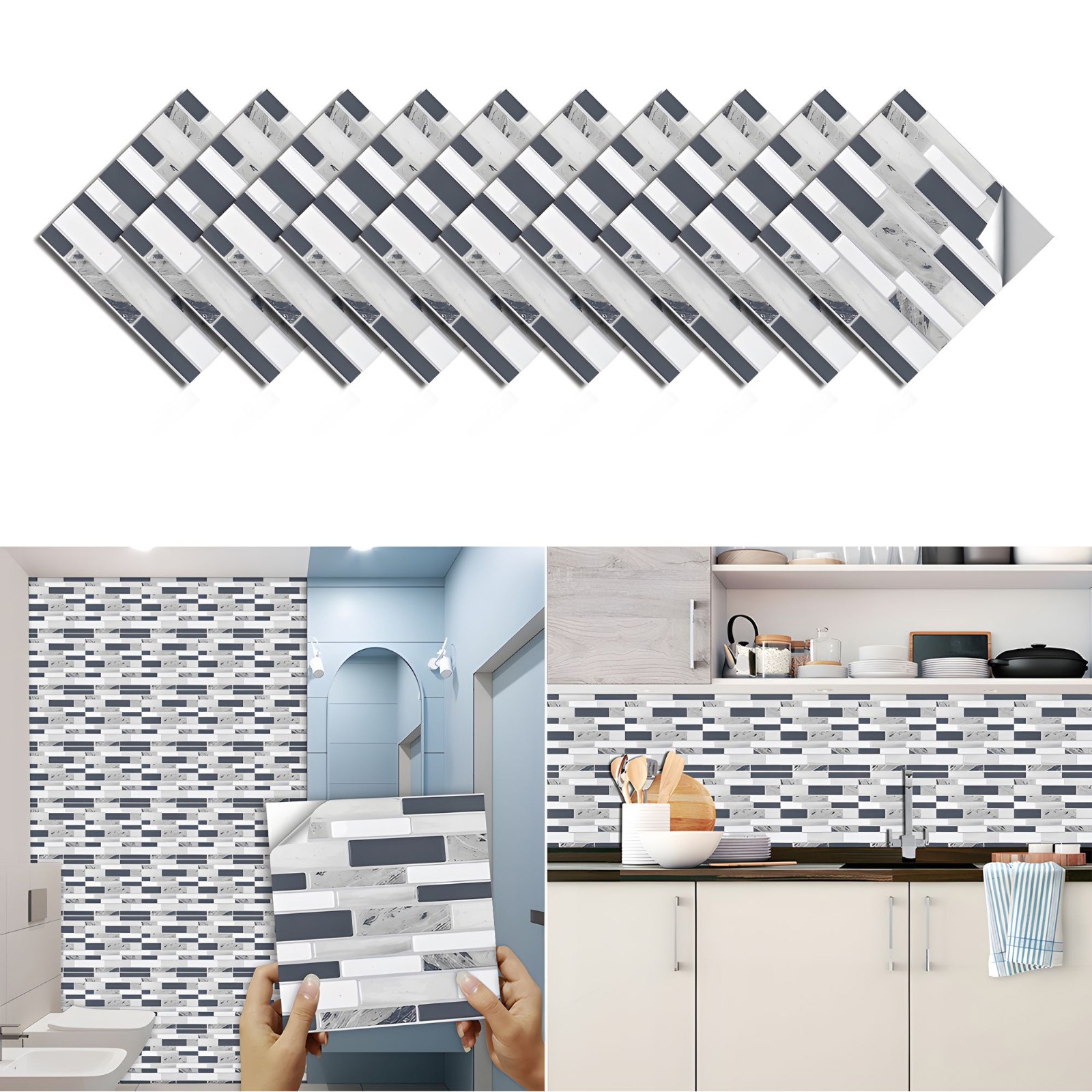 10/20 Pcs PVC Tile Backsplash Waterproof Self Adhesive Wall Panels for Kitchen