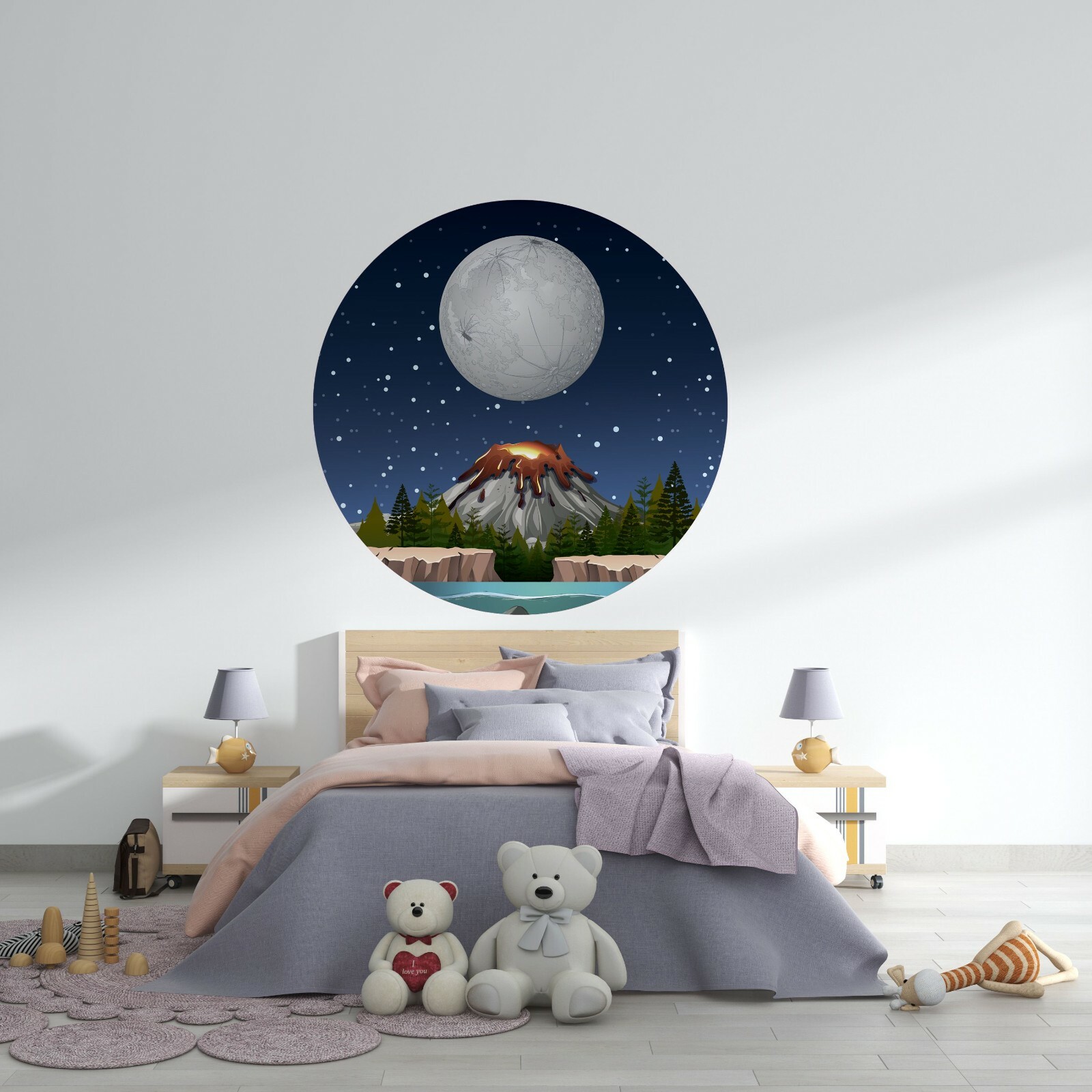 Vinyl Home Art Decor Volcanic Eruption Full Moon Multi-colored Wall Decoration