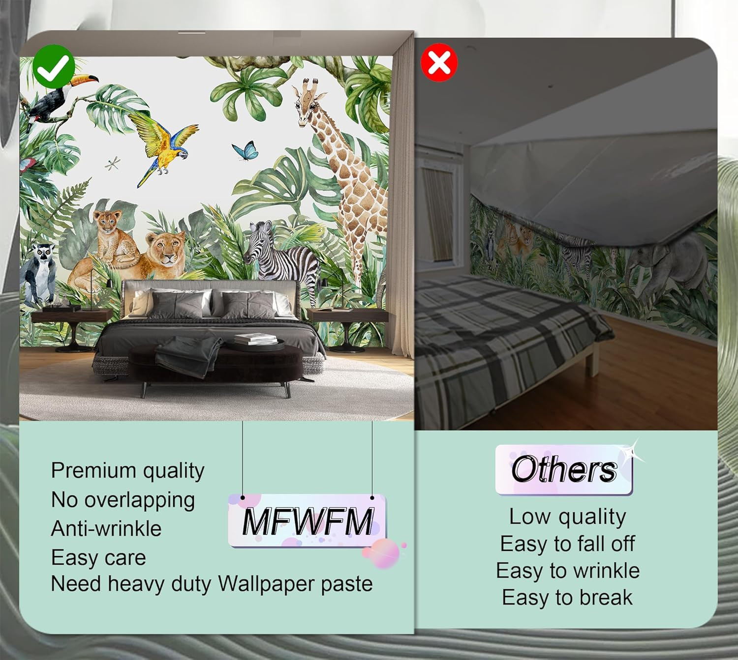 Jungle Safari Animal Wallpaper Mural for Kids Room Nursery Decor