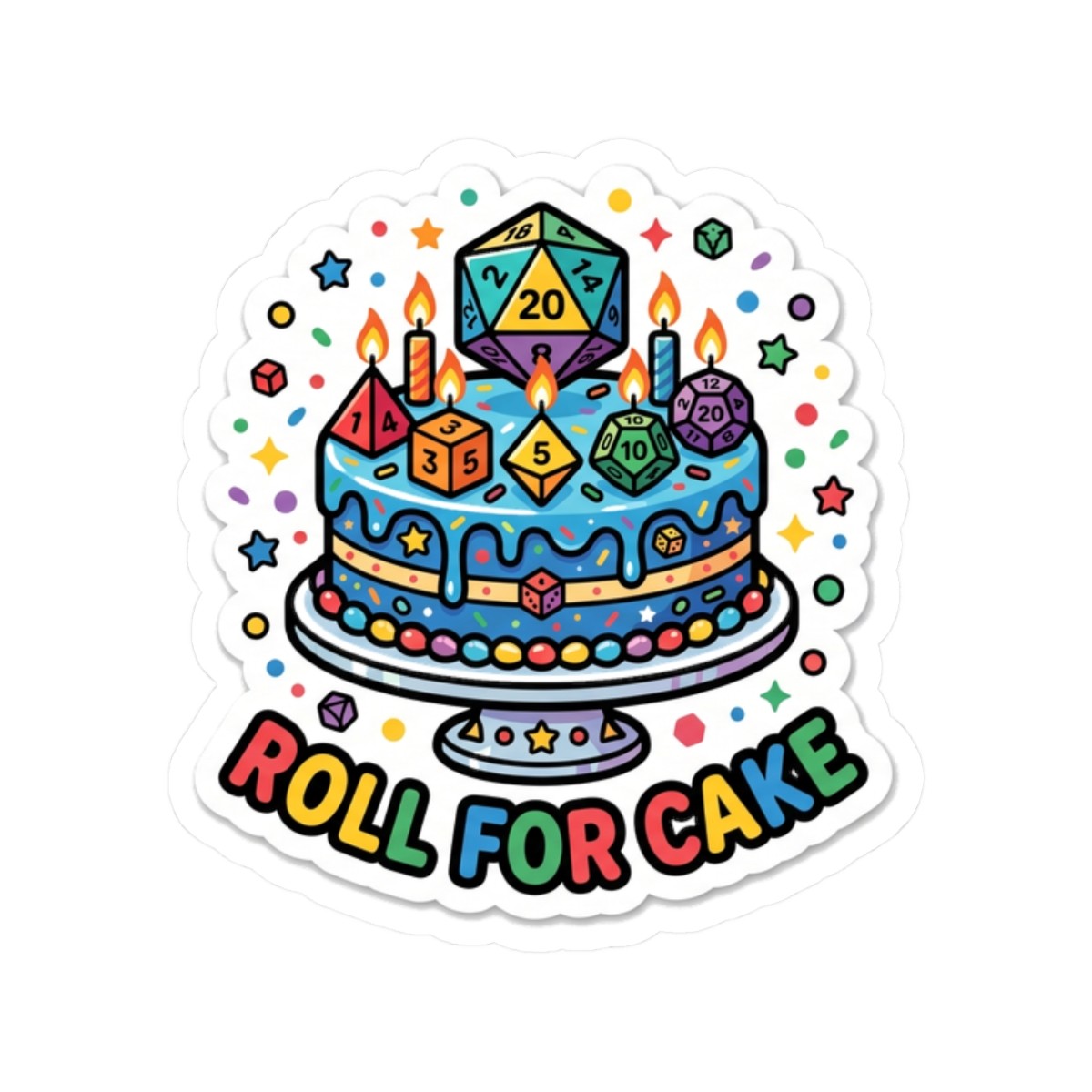 Roll For Cake Birthday Tabletop RPG D20 Dice Gamer Sticker