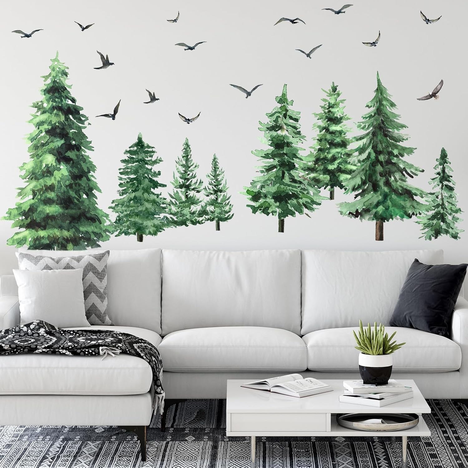 Watercolor Pine Tree Wall Decals Large Peel and Stick Forest Wall Deca…