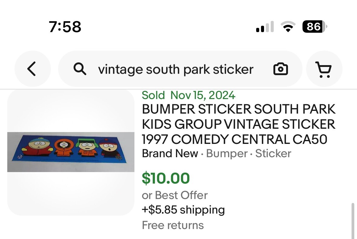 BUMPER STICKER SOUTH PARK KIDS GROUP VINTAGE STICKER 1997 COMEDY CENTRAL 90’s