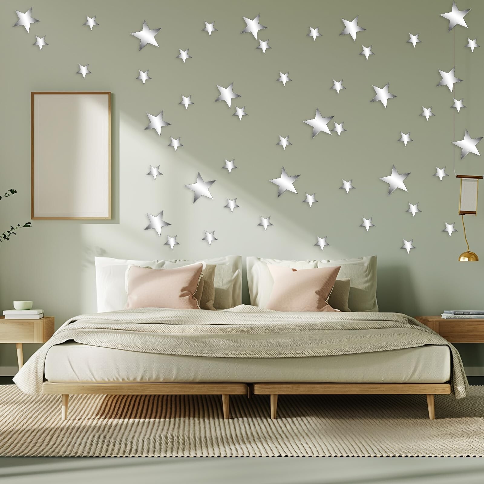 40Pcs Silver Stars Acrylic Mirror Wall Stickers 3D Acrylic Mirror Wall Decora…