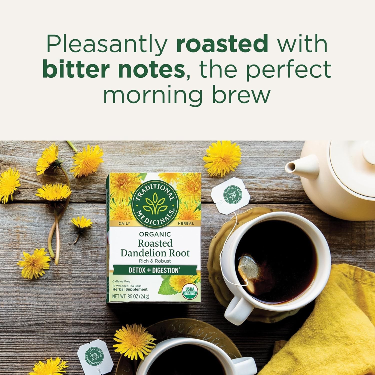 Organic Roasted Dandelion Root Tea – Supports Kidney Health & Digestion, 96 Bags