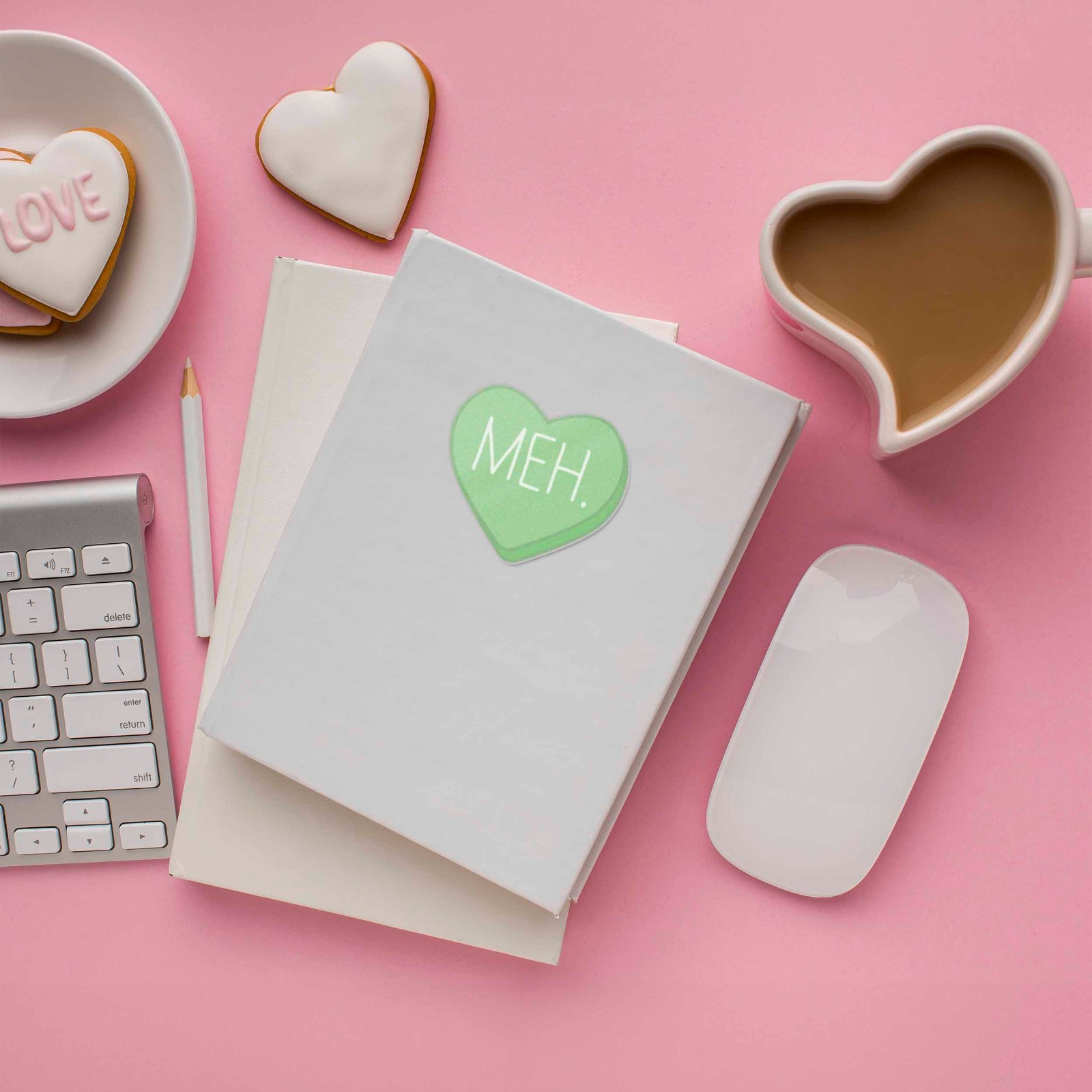 Meh Funny Candy Heart Sticker- Mini Valentines Day Decal for Laptop & Hydroflask