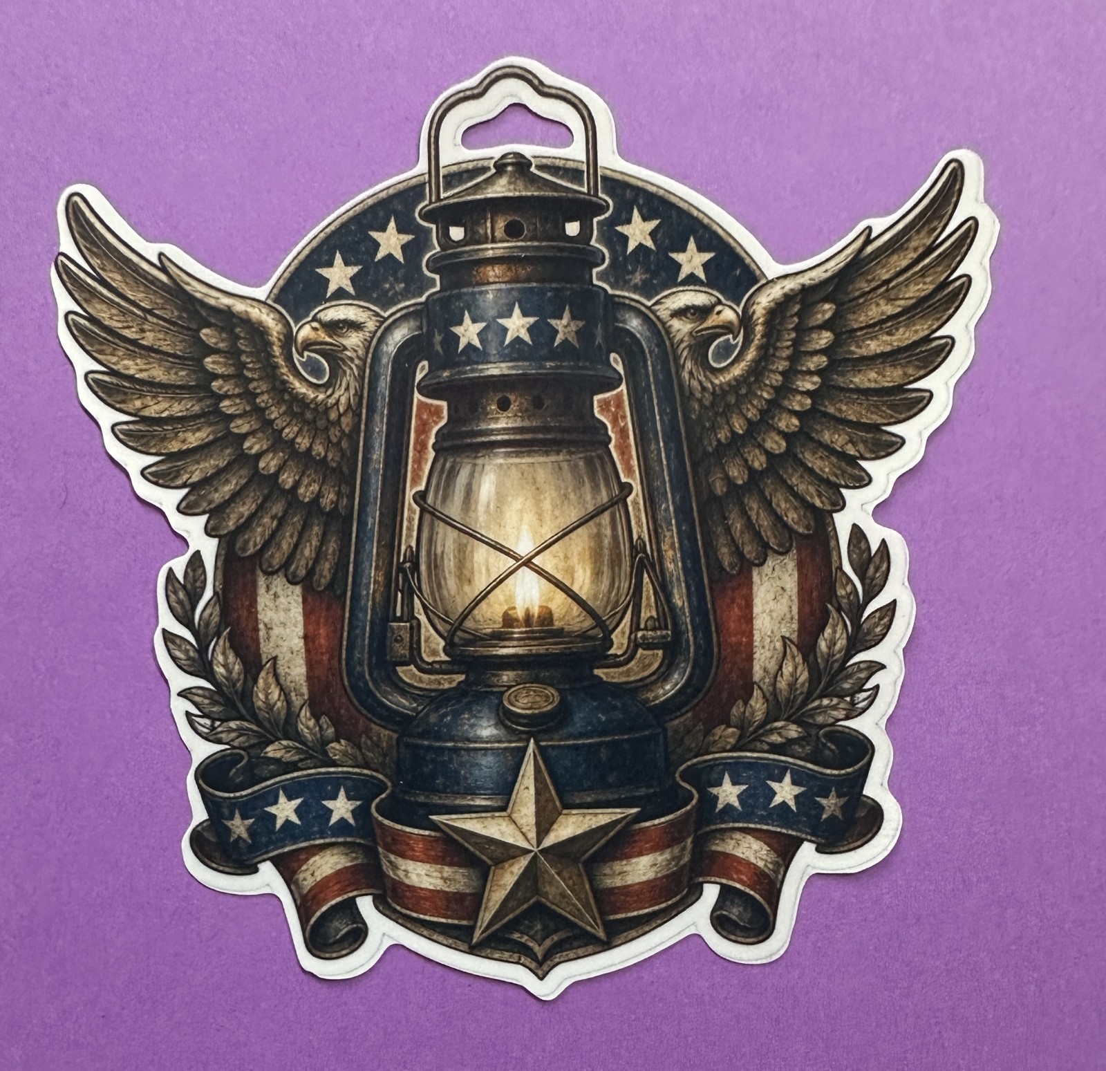 3 Inch Patriotic Lantern Eagle Sticker American Flag Vintage Americana Vinyl Dec
