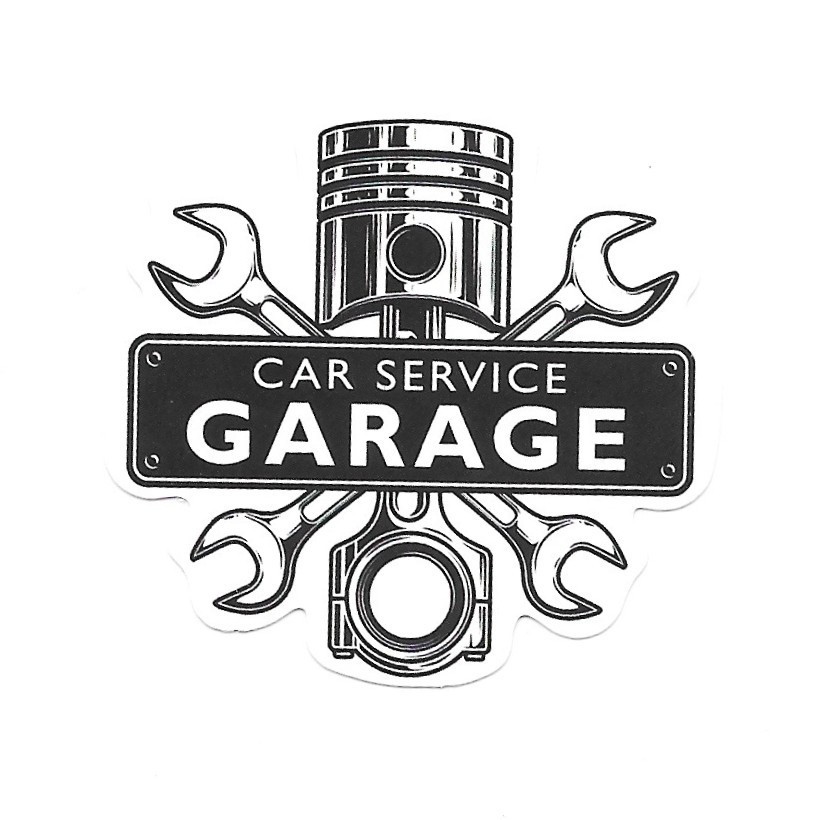 Car Service Garage Vinyl Sticker Die Cut Piston and Wrenches Mechanic Decal