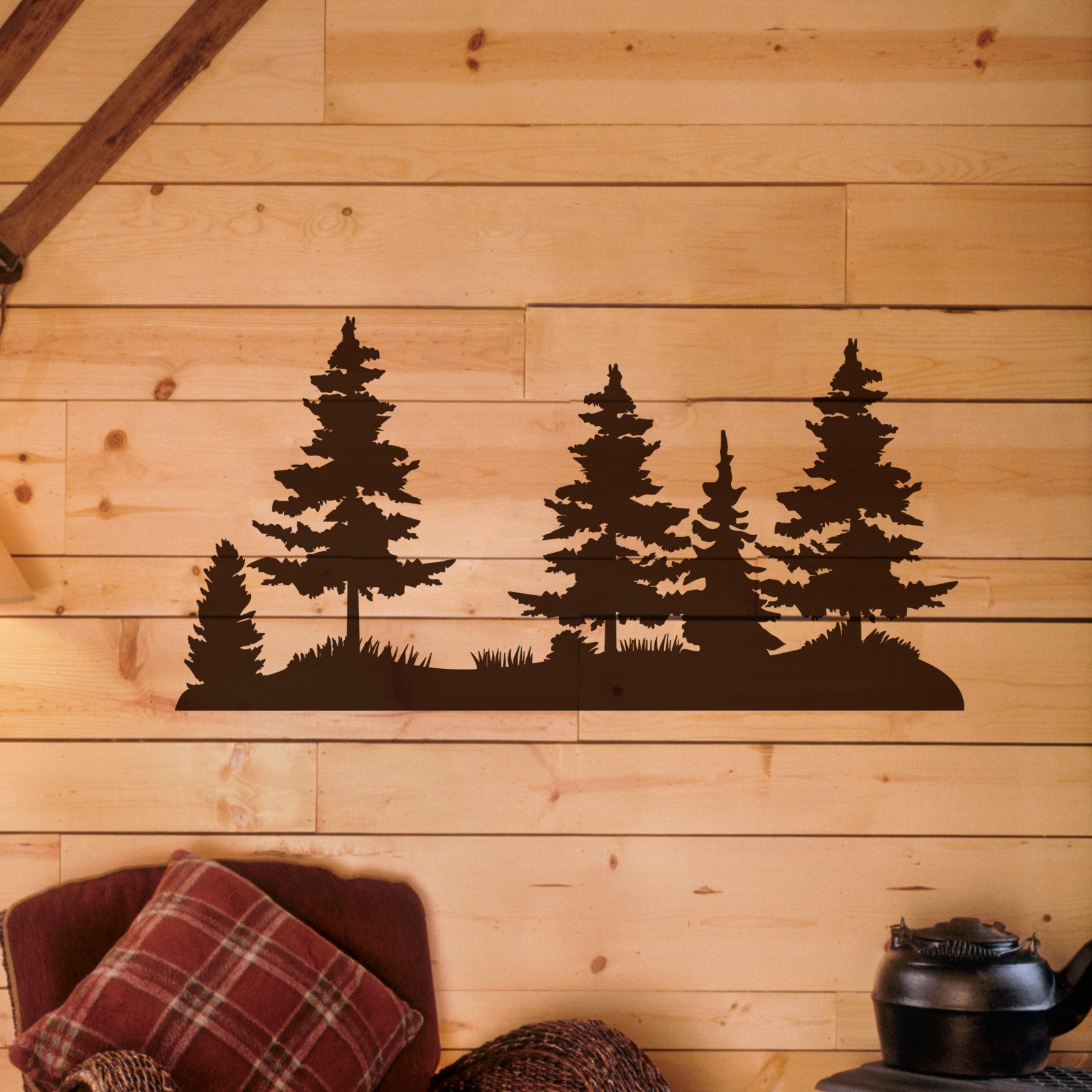 Pine Tree Landscape Scene Vinyl Decal V2 – Forest Silhouette Sticker – 20 Colors