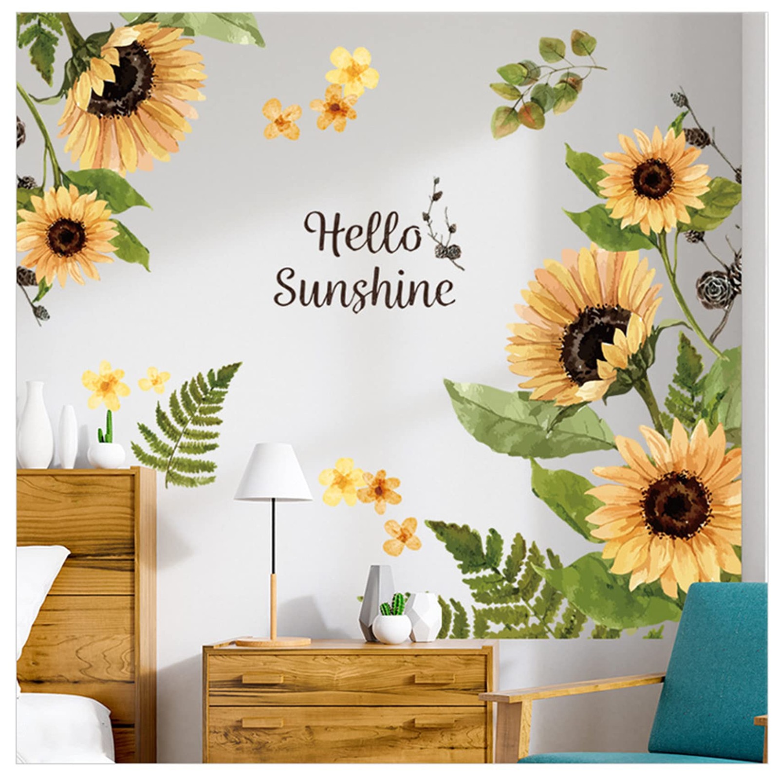 Sunflower Wall Stickers, 3D Yellow Flower Decals, Easy 38x32in,