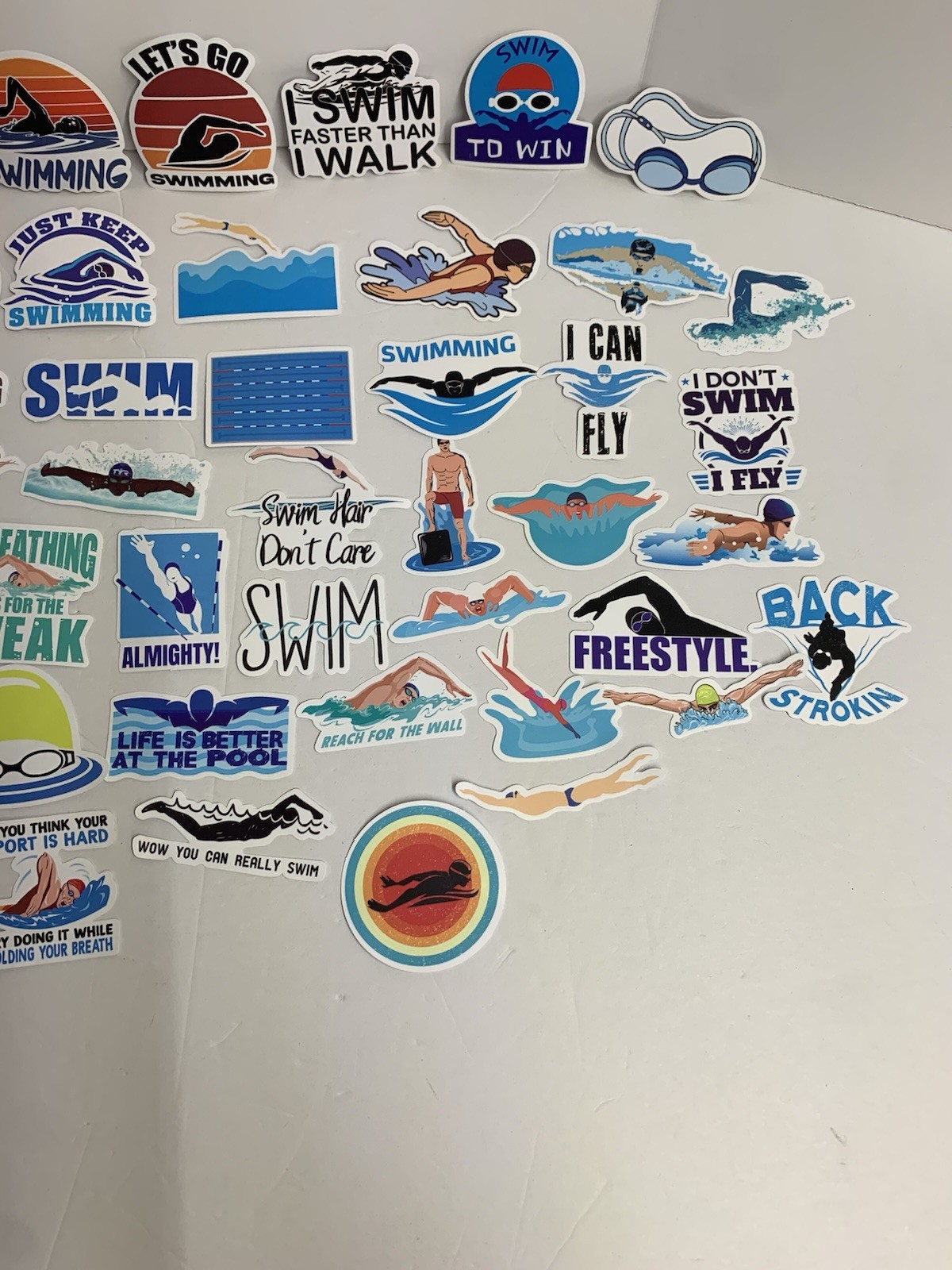 50 Swimming Stickers – Vinyl Waterproof Swim Theme for Kids and Adults (#26541)