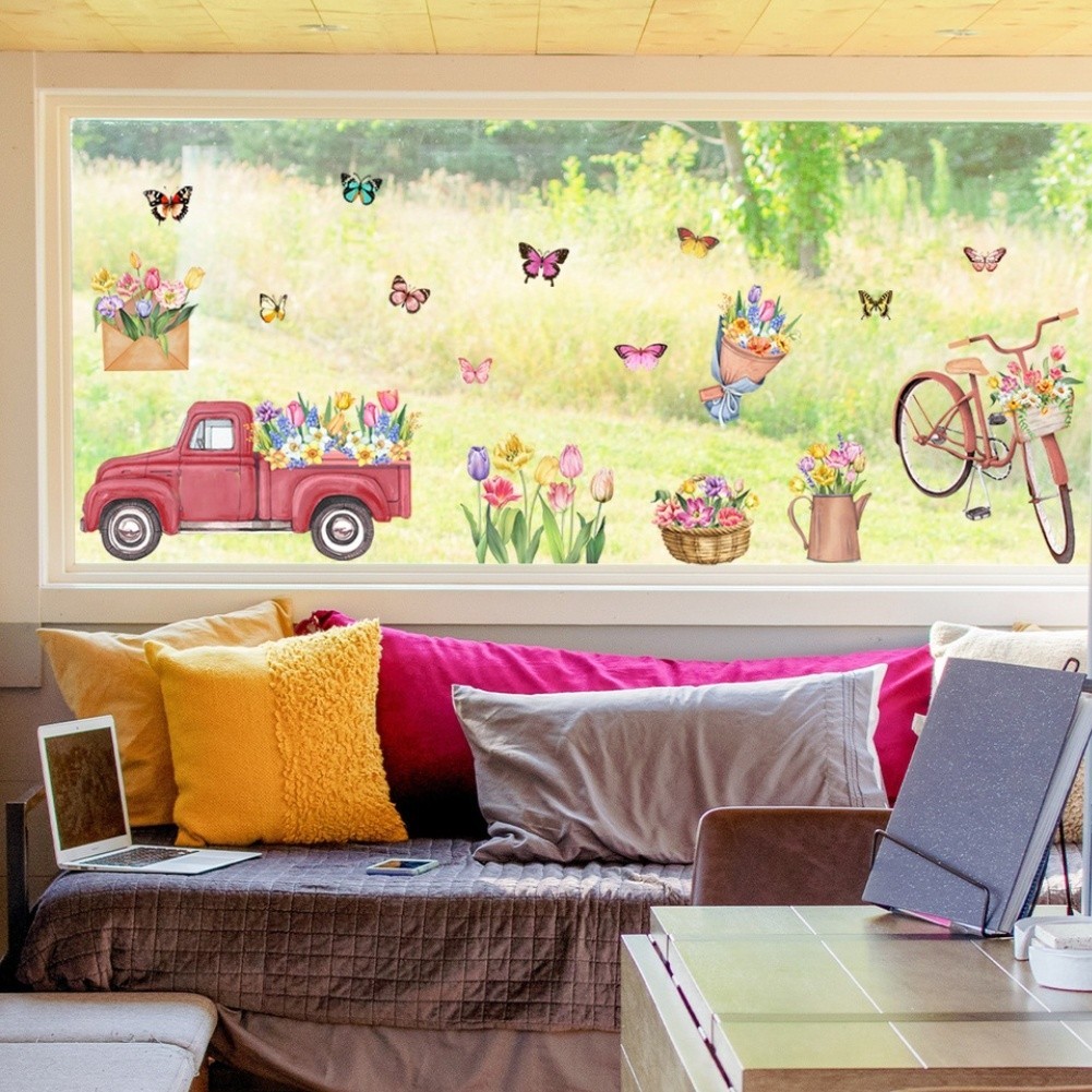 Tulip Spring Theme Static Window Sticker PVC Material 11.81 x 23.62 in