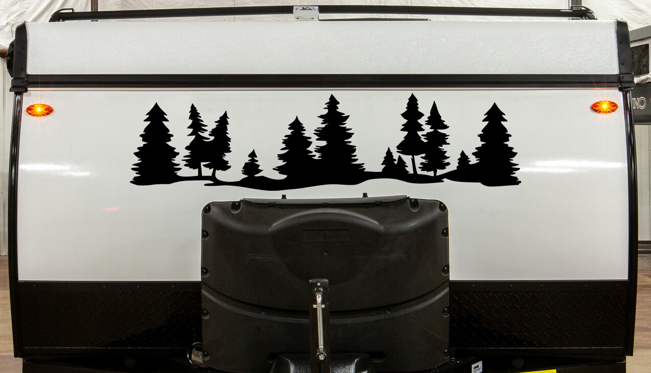 Trees Forest Scene Vinyl Decal – Tree Line RV Camper Trailer – Die Cut Sticker