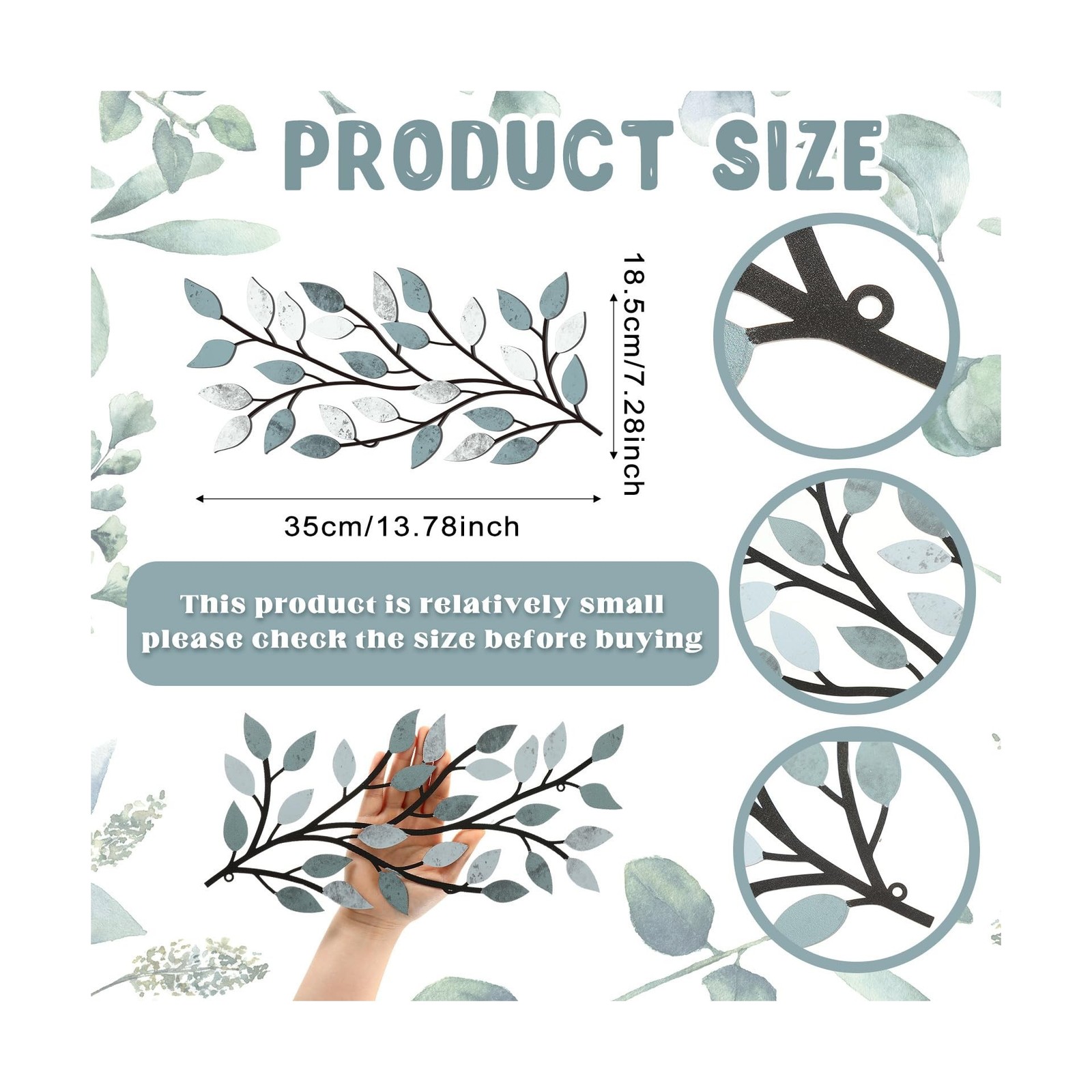 Hotop 2 Pieces Metal Tree Leaf Wall Decor Vine Olive Branch Leaf Wall Art Wro…