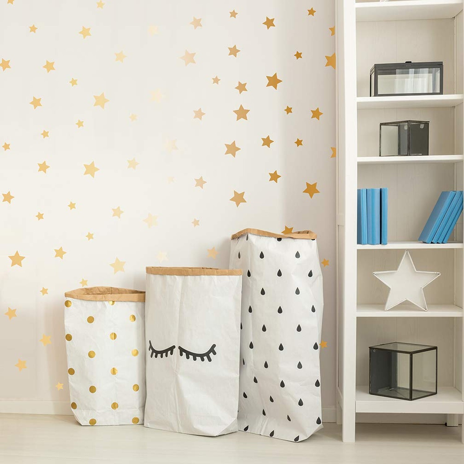 Paper Riot Co. Peel-and-Stick Assorted Metallic Matte Gold Stars Vinyl Wall D…