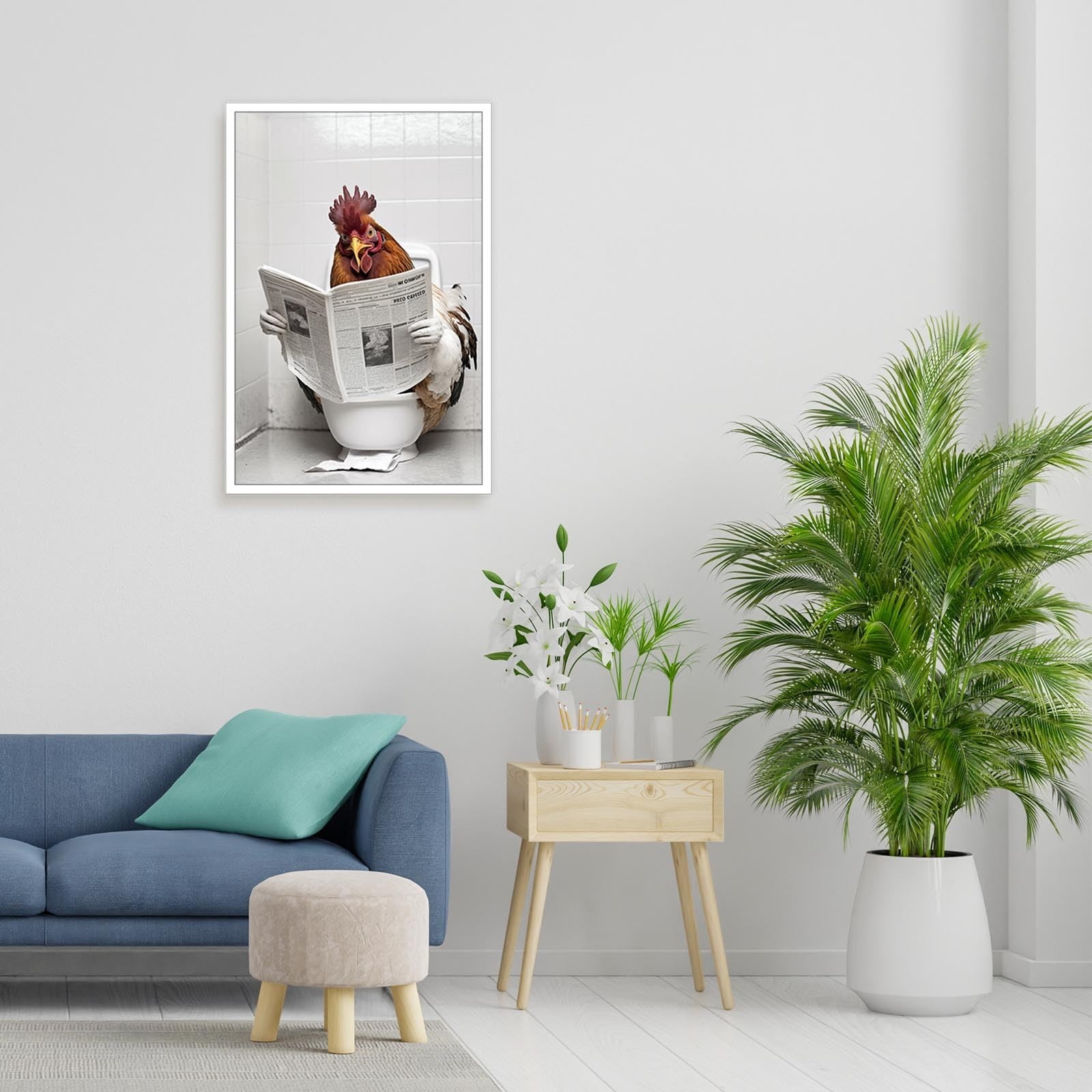 KOEUIRW Funny Chicken Bathroom Canvas Wall Art Cute Chicken In Toilet Posters…