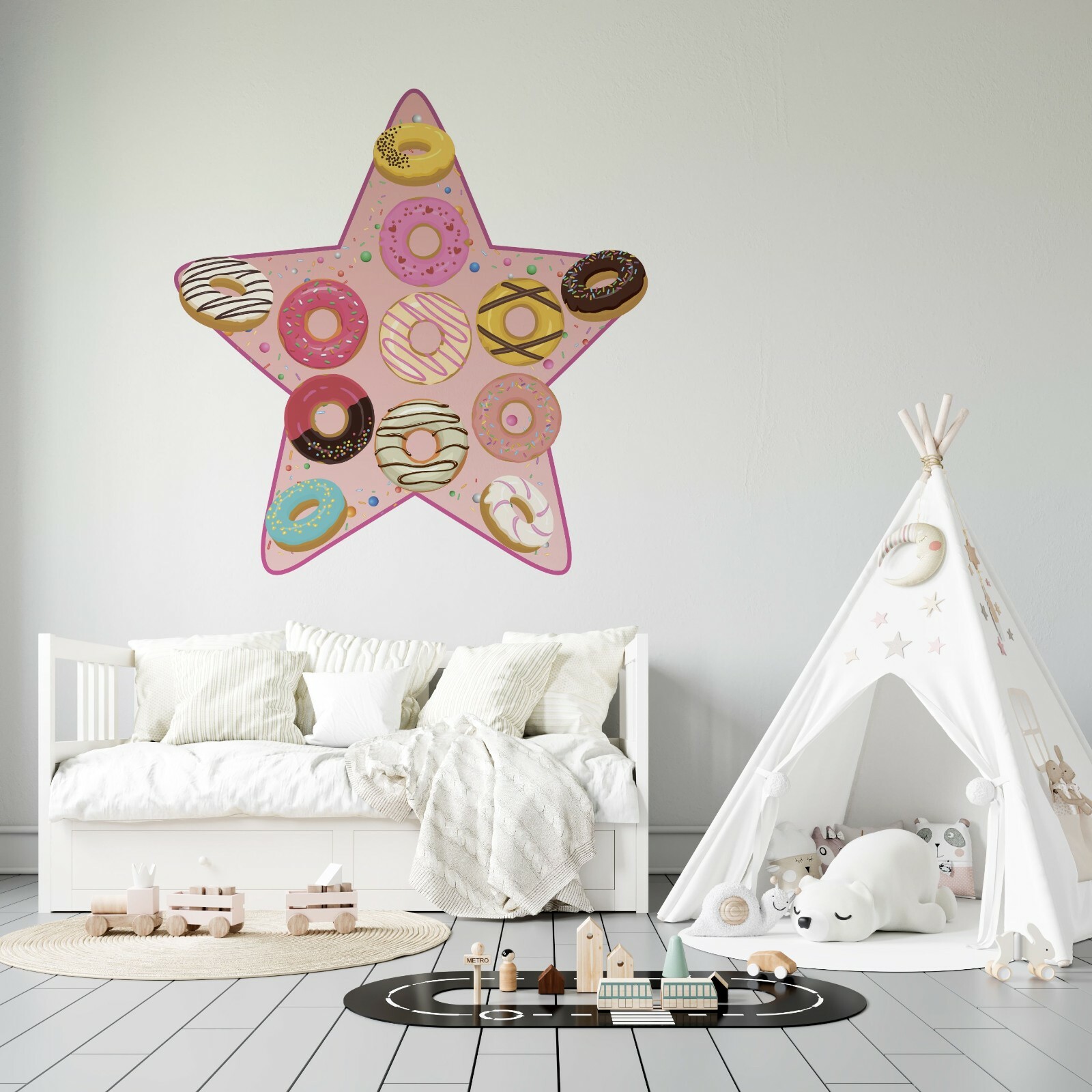 Star Shaped Decor Assorted Donuts Food Dessert Vinyl Home Art Wall Decal Sticker