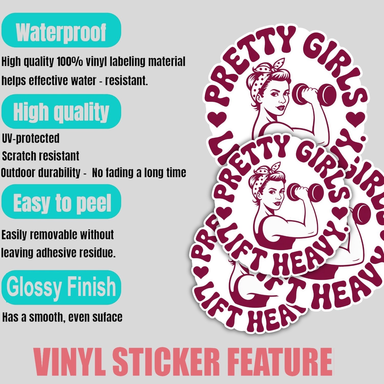 Gym Girl Powerlifting Stickers: Funny Fitness Decals – 4PCS