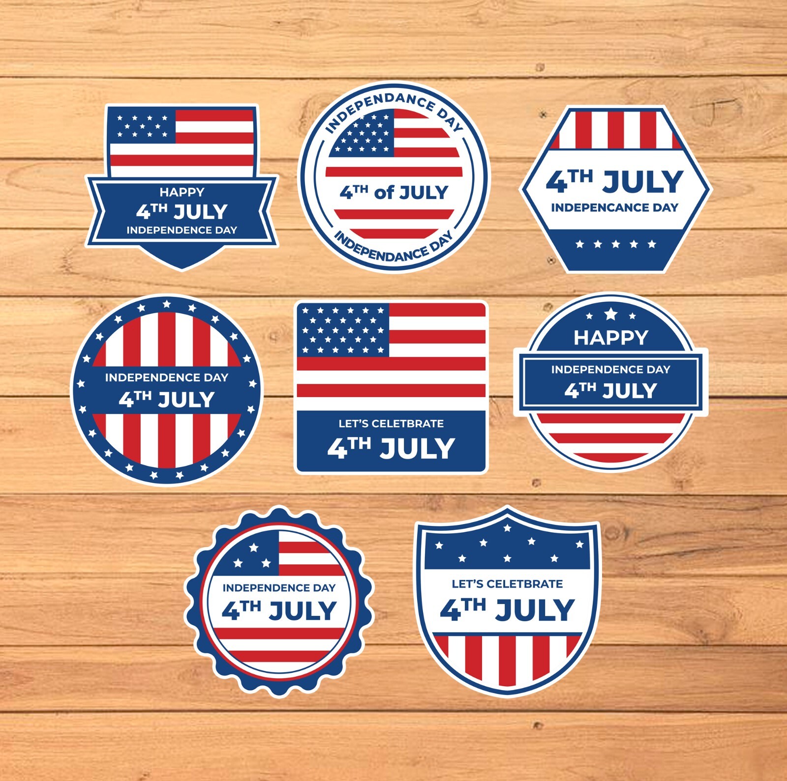 Patriotic Stickers / 2 1/2 Inch / Set of 8 / 5 Style Options