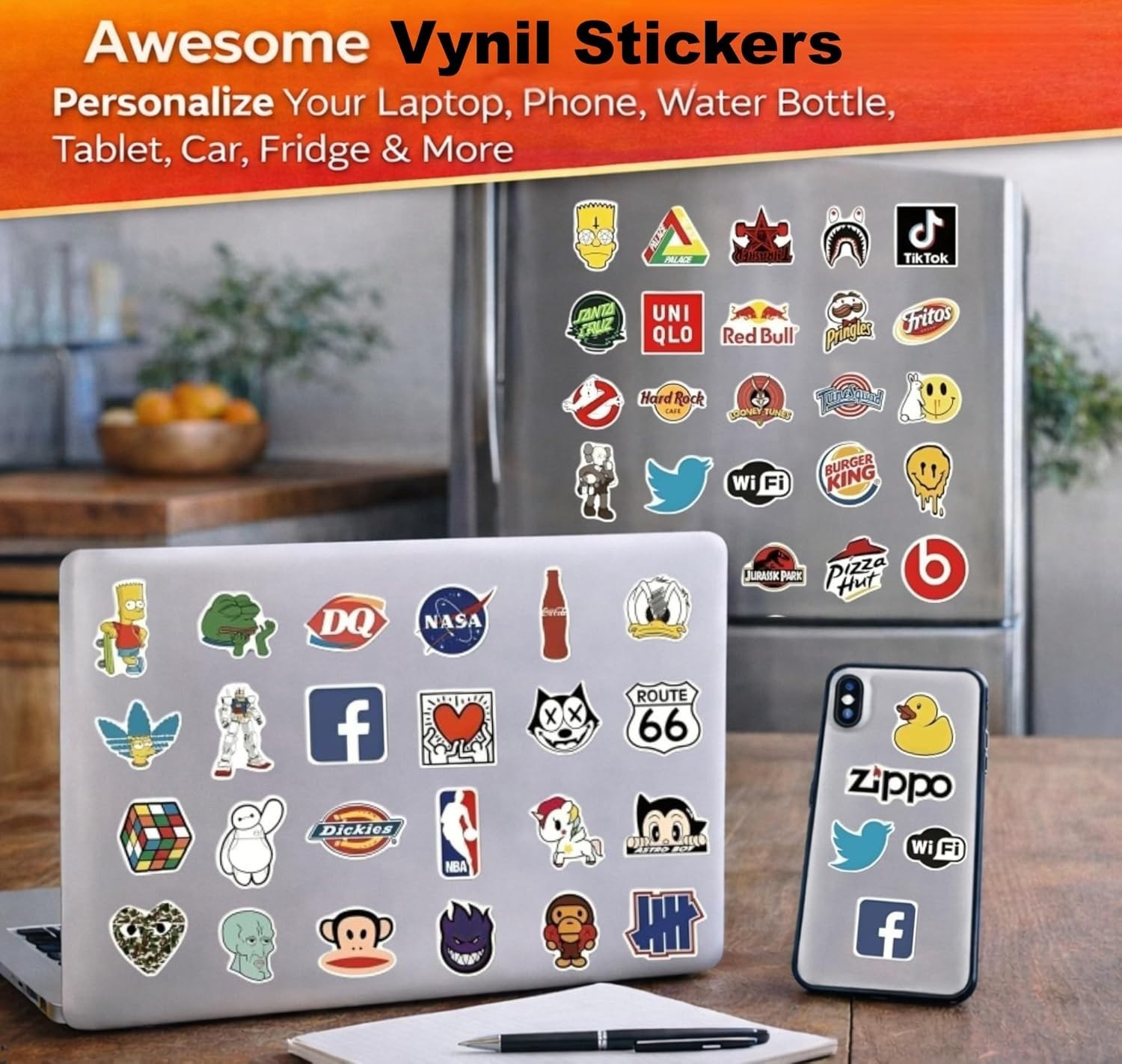 100PCS Waterproof Vinyl Sticker Pack Random Cute Funny Decals for Bottles Laptop