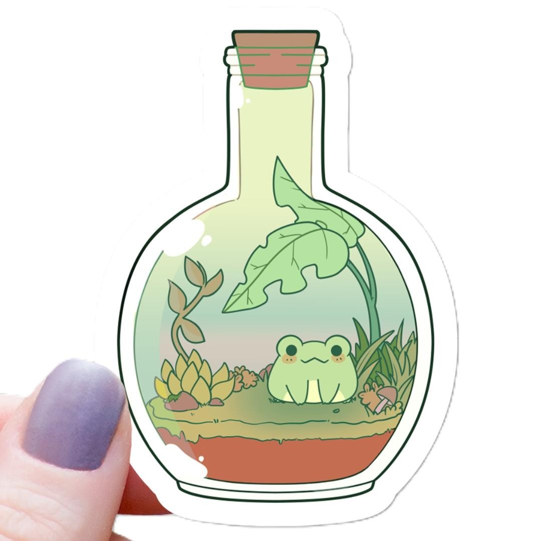 Kawaii Frog in a Bottle Sticker – 3" Waterproof Vinyl Decal