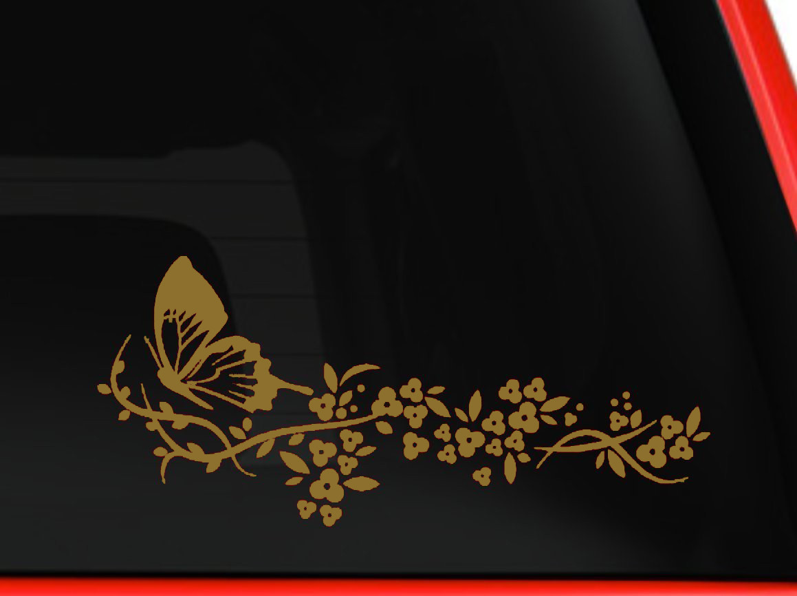 Flower and Butterfly, beautiful nature Decal Stickers Car Window Truck laptop 6"