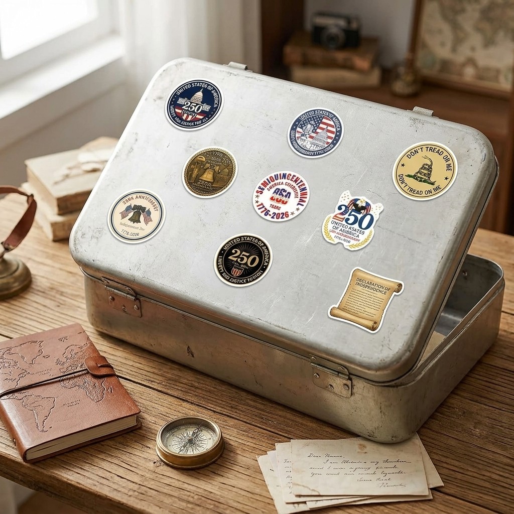 56Pcs USA 250th Anniversary Patriotic Stickers Waterproof Decals for Luggage