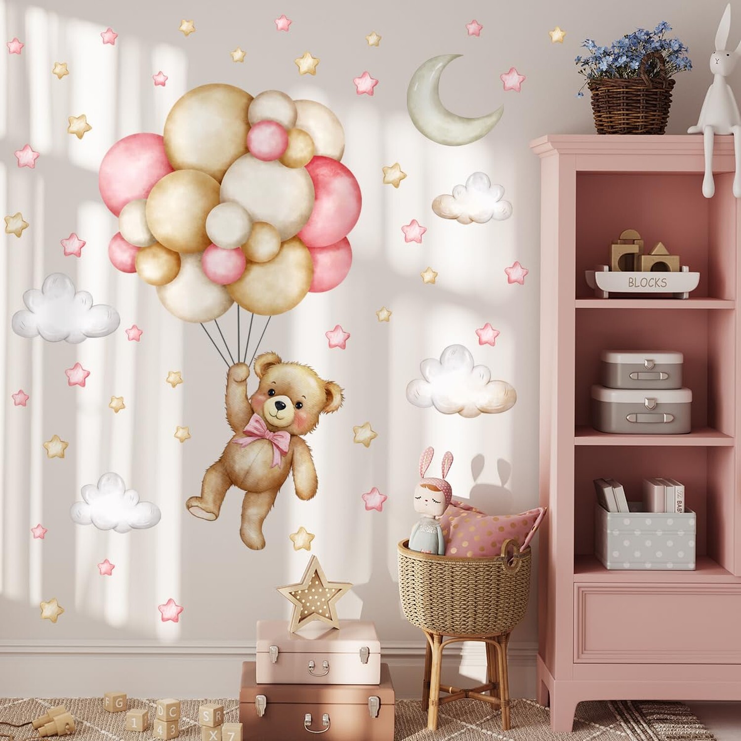 Teddy Bear Wall Decals, Cartoon Animal Wall Decals, Balloon Wall Stickers Sta…