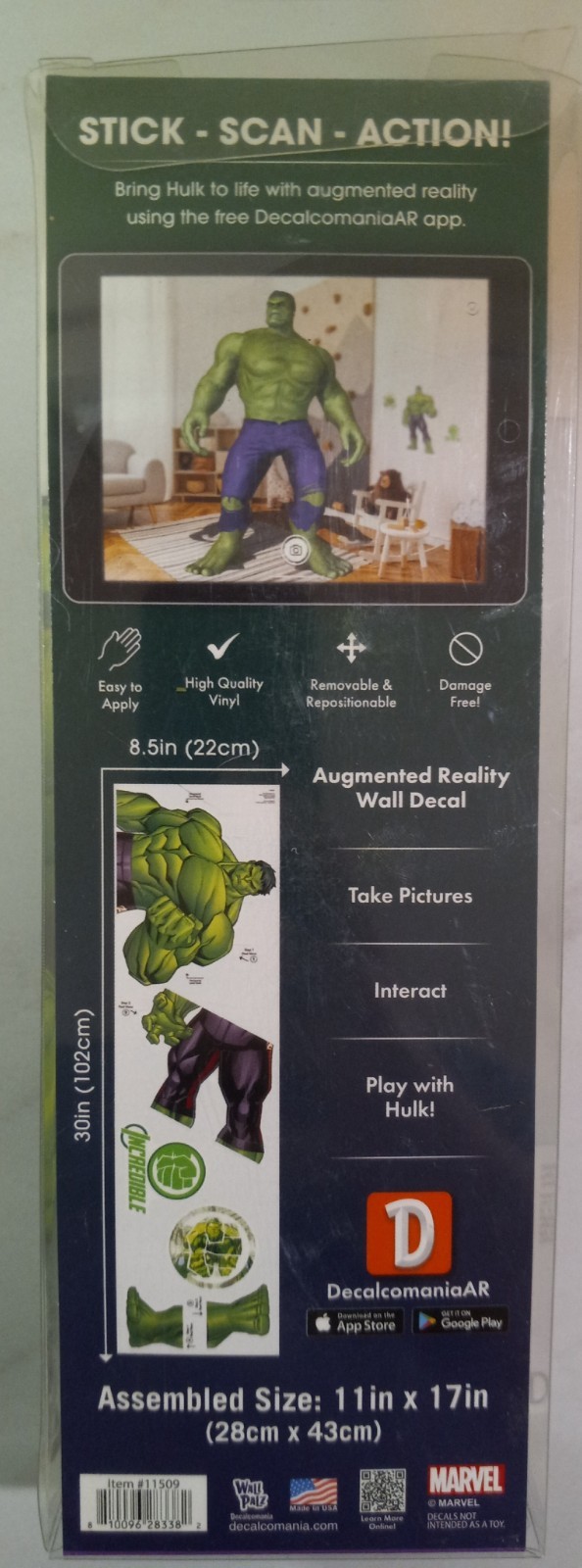 Marvel INCREDIBLE HULK 11×17 Augmented Reality Wall Decal BRAND NEW