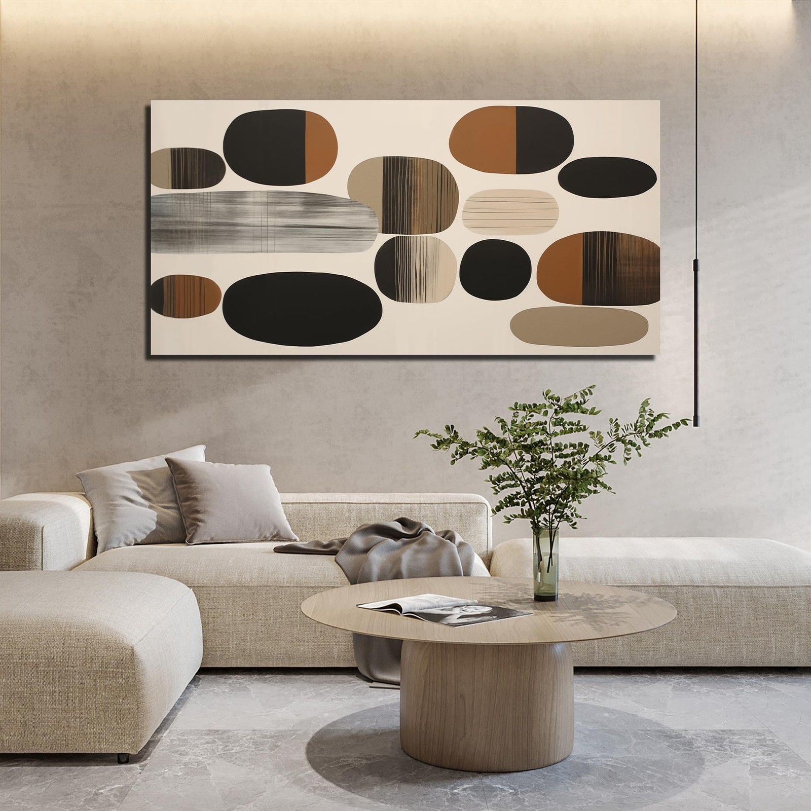 Prepeyssee Large Brown Abstract Wall Art for Living Room Geometry Black Boho …