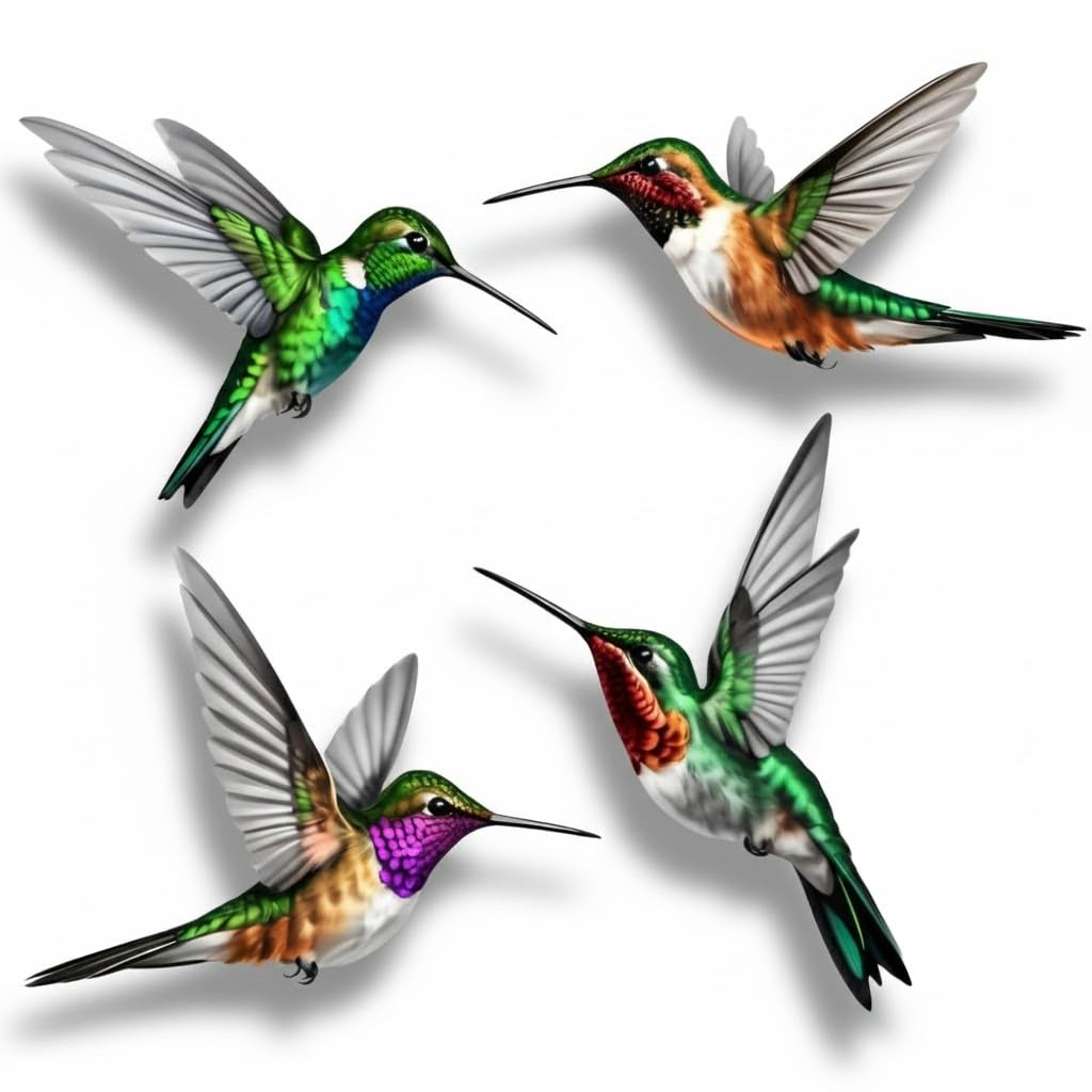 4-Pack Hummingbird Sticker Bird Decal Size 5.9" (French)