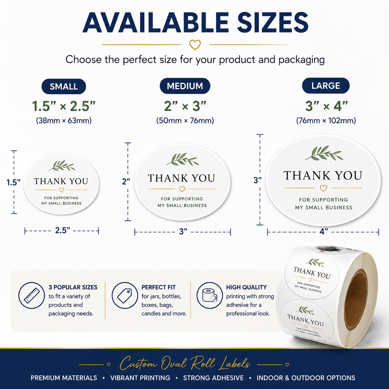 Custom Oval Roll Labels Personalized Stickers, Packaging & Branding, 100 Pieces