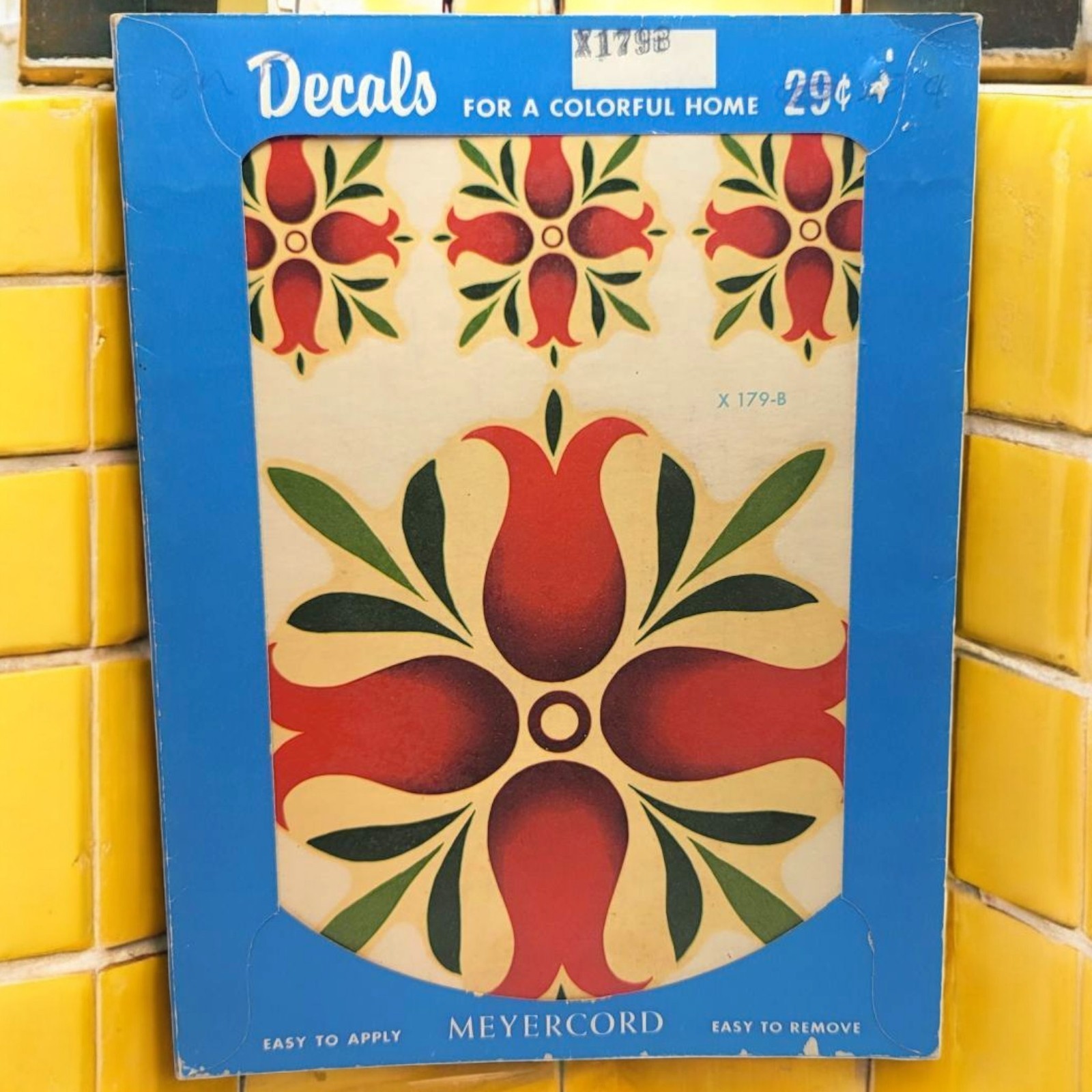 Vintage Meyercord C.1940s Folk Art Decal Tulip Floral Tile Sticker Dutch