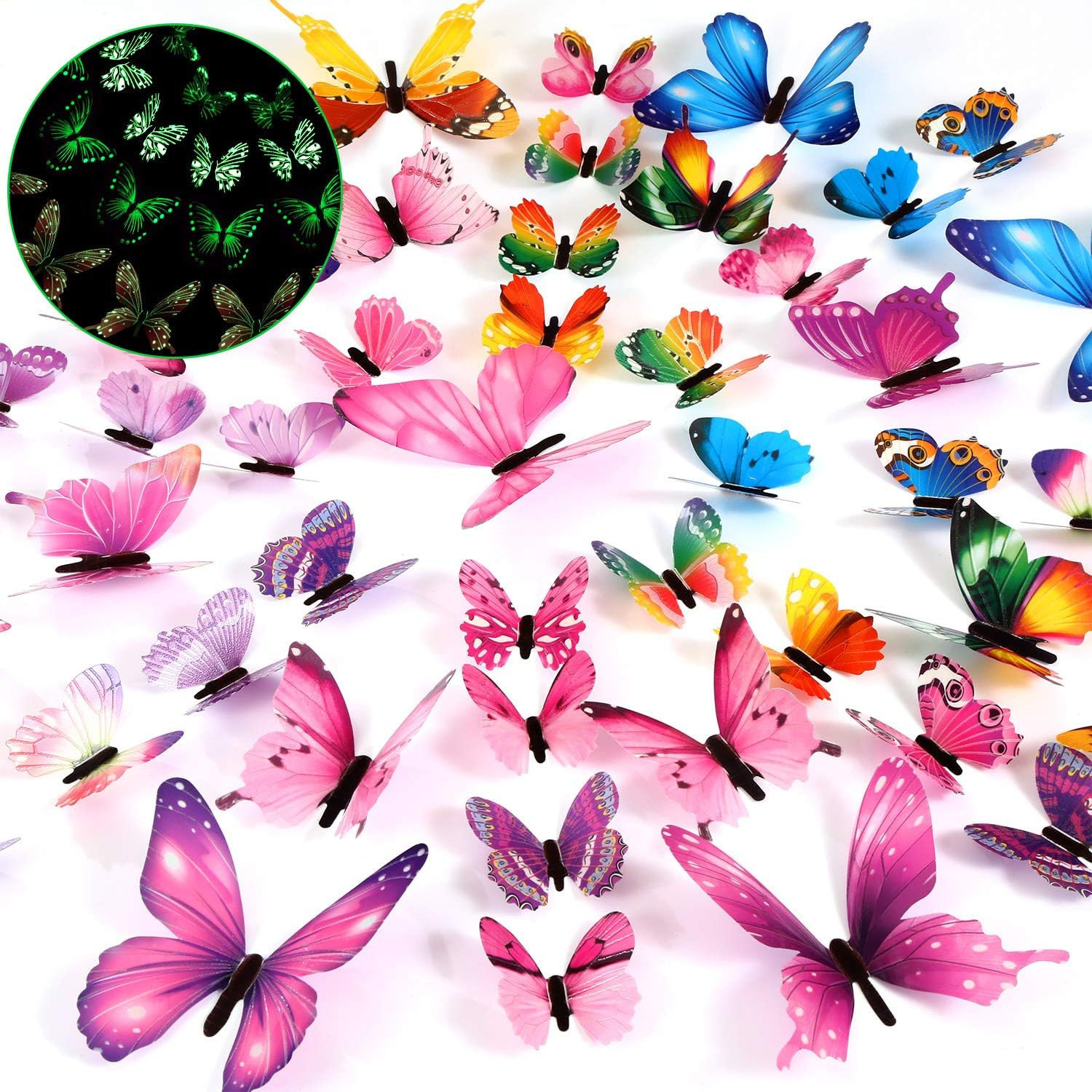 Outus 96 Pcs 3D Butterfly Wall Decor Glow in the Dark Butterfly Wall Decals Stic