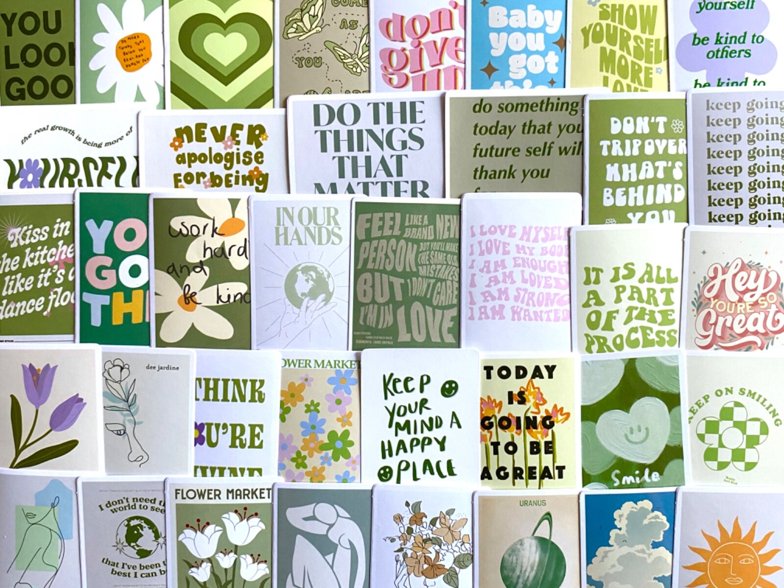 5-50 pcs Motivational Stickers, Letter Postcard Flower Inspirational Boho Decals